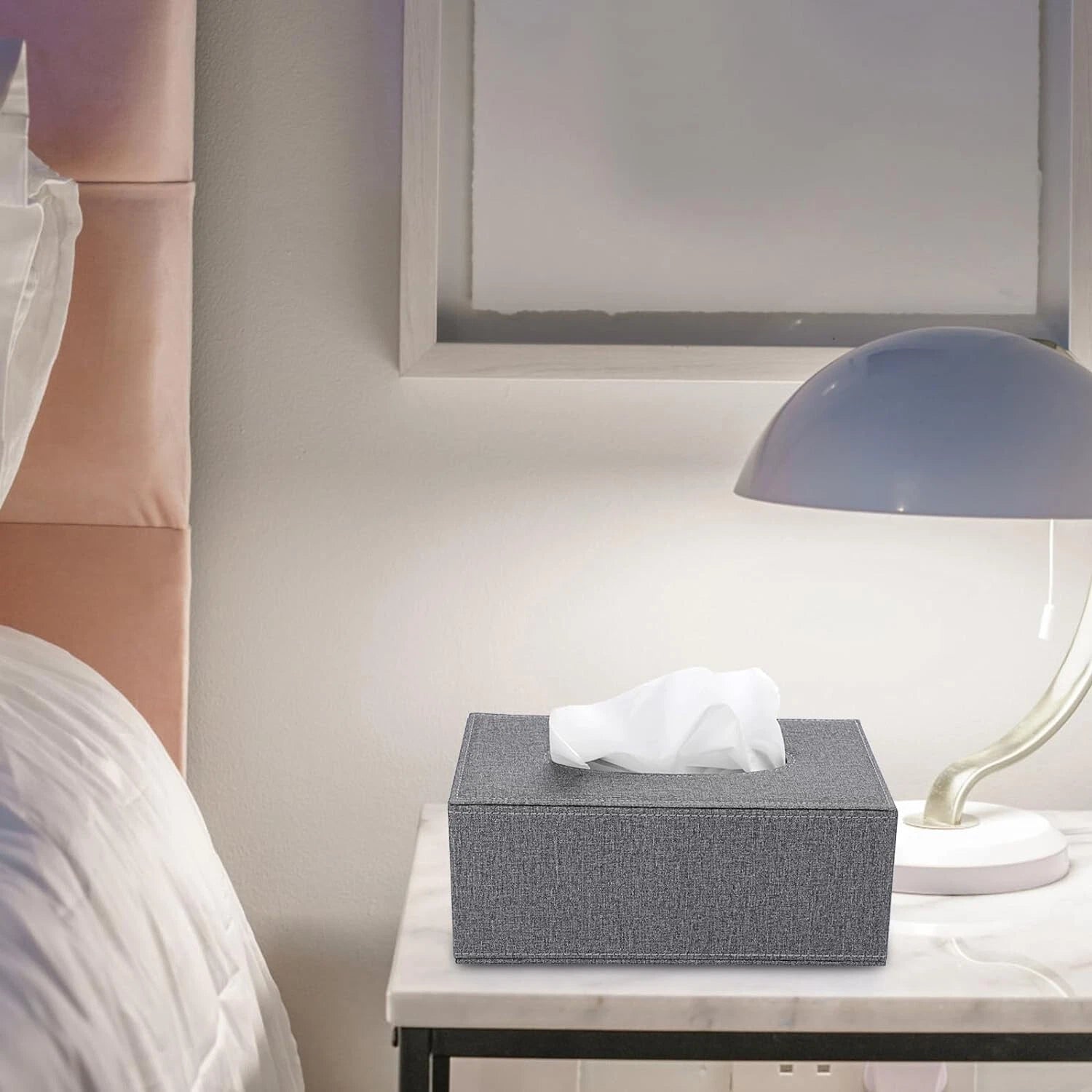 Grey Rectangular Linen Tissue Box Cover with Magnetic Bottom for Home or Office | eBay