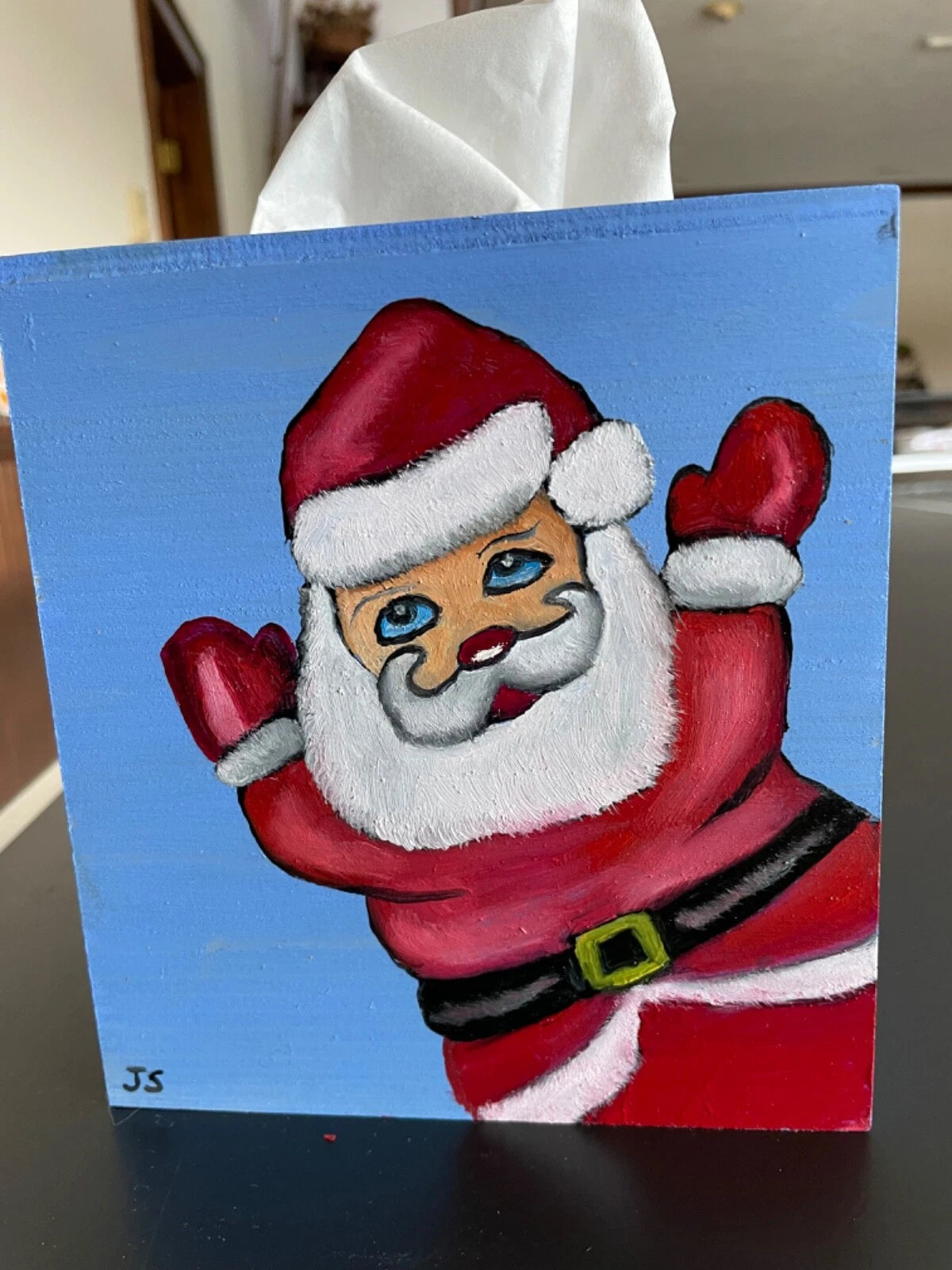 Hand painted wood tissue box cover cute happy Santa Claus | eBay