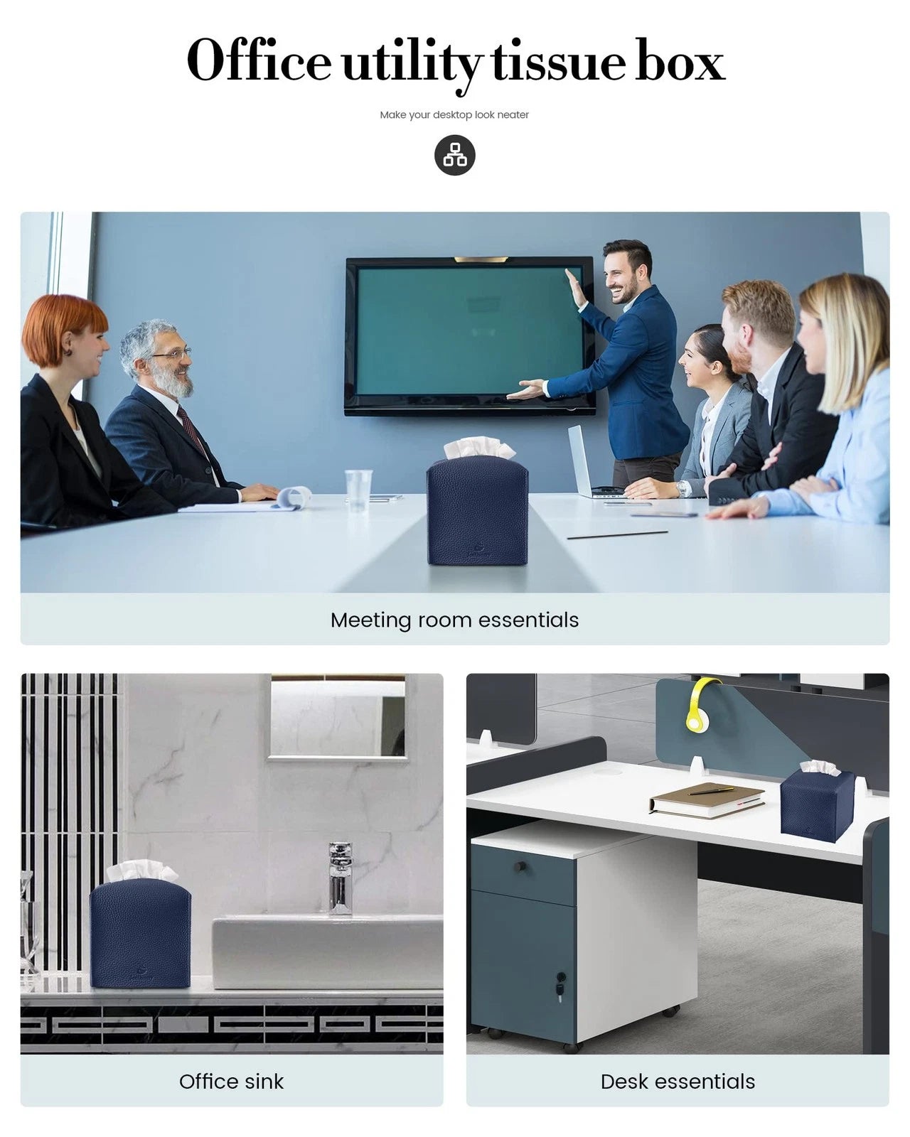 Tissue Box Cover, Square PU Leather Tissue Box Holder, Modern Single Navy Blue | eBay