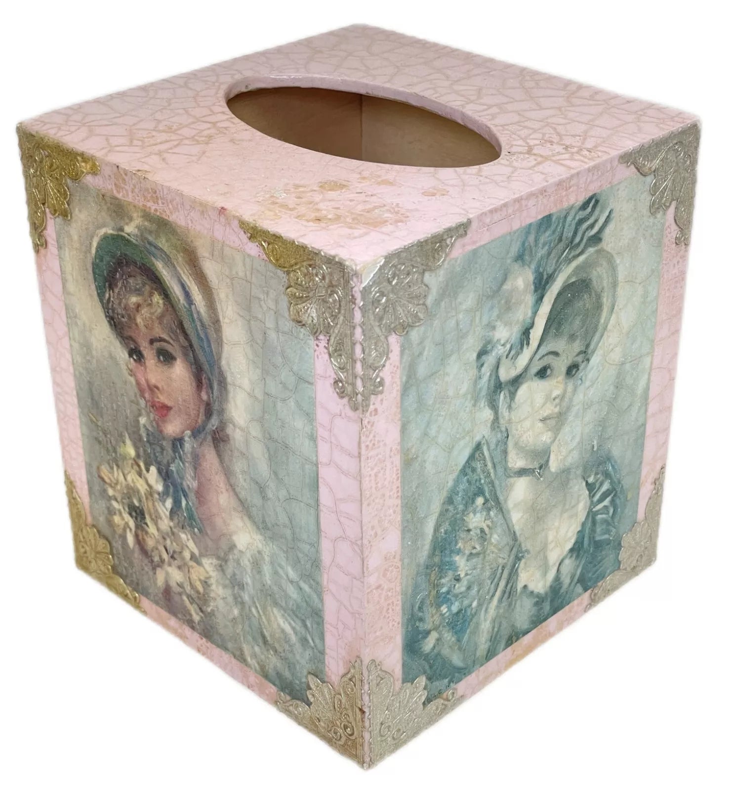 Pink Wood Tissue Box Holder Cover Cottagecore Victorian Lady Vtg 1970s New York | eBay