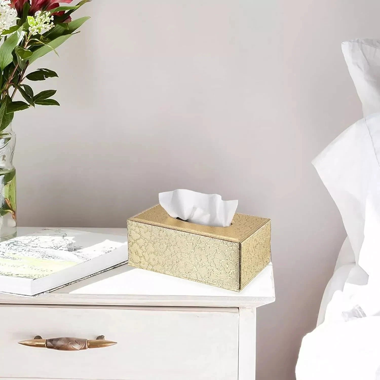 Medium Gold Rectangular Tissue Box Cover with Magnetic Bottom for Vanity or Desk | eBay