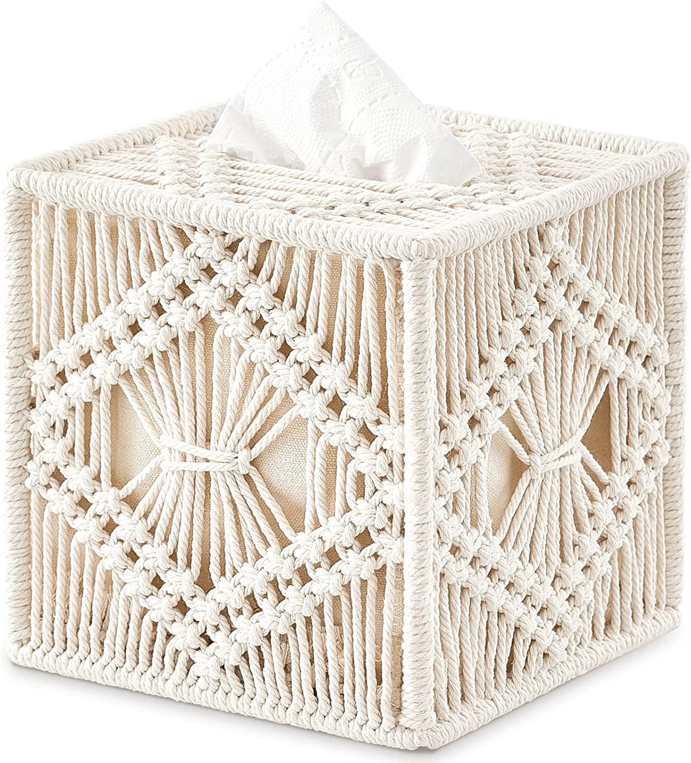 Macrame Tissue Box Cover Boho Woven Square Tissue Holder Bathroom Bedroom Decor | eBay