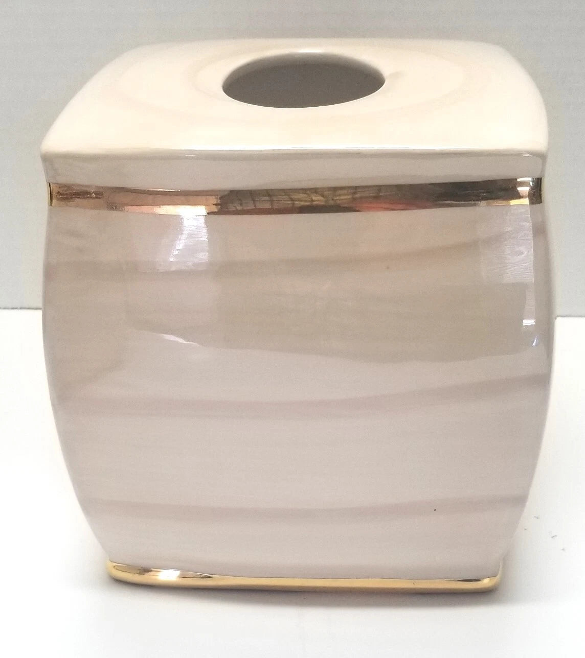 Nicole Miller Ceramic Tissue Box Cover Cream White And Gold Trim 7” X 6” | eBay