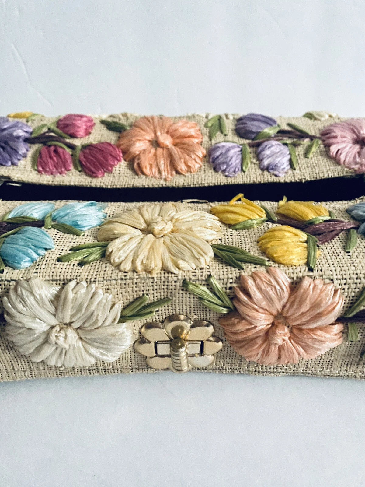 Straw Tissue Box Cover / Dispenser With Colorful Floral Embellishments Vintage | eBay