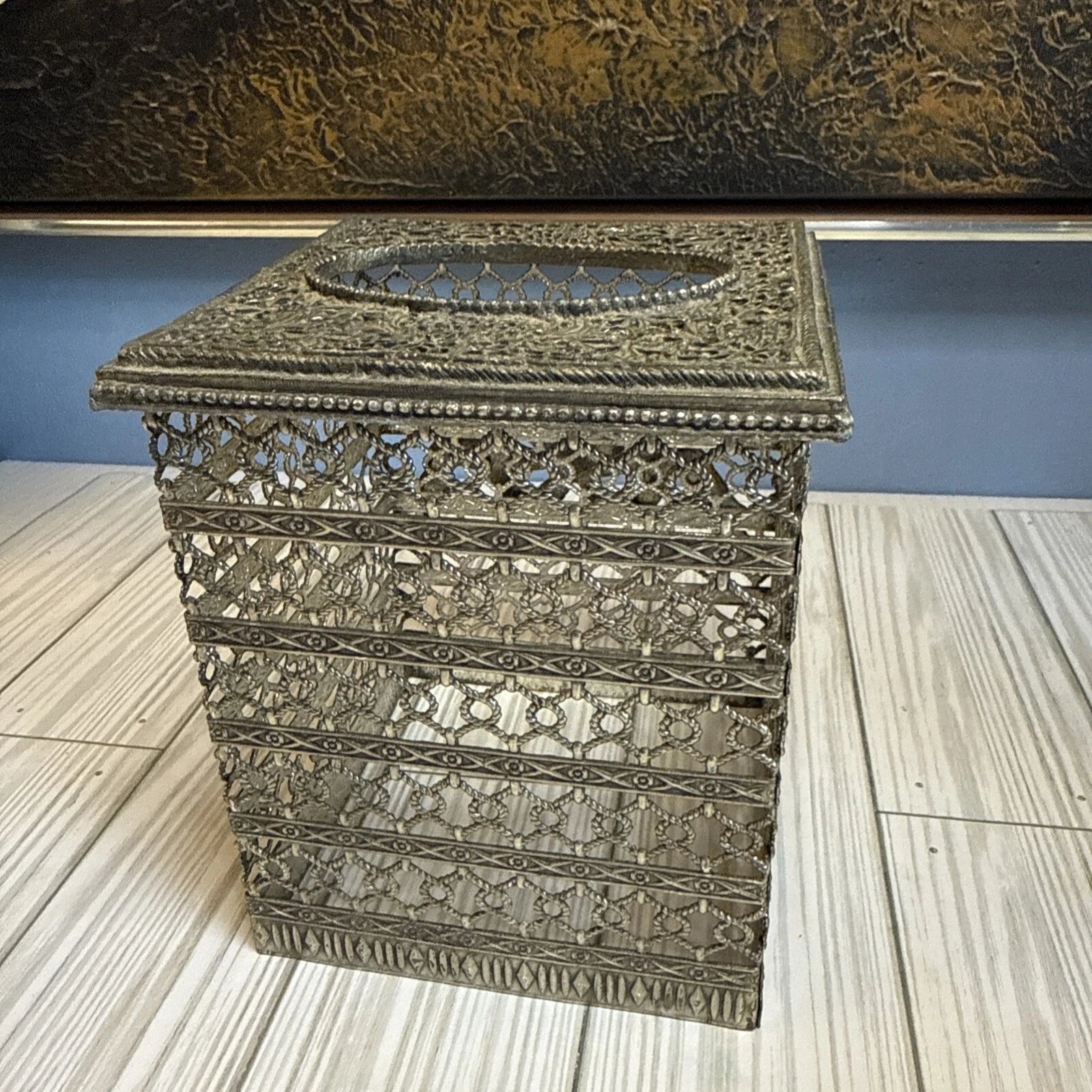 Hollywood Regency MCM Metal Gold Filigree Square Tissue Box Cover Applied Bow | eBay