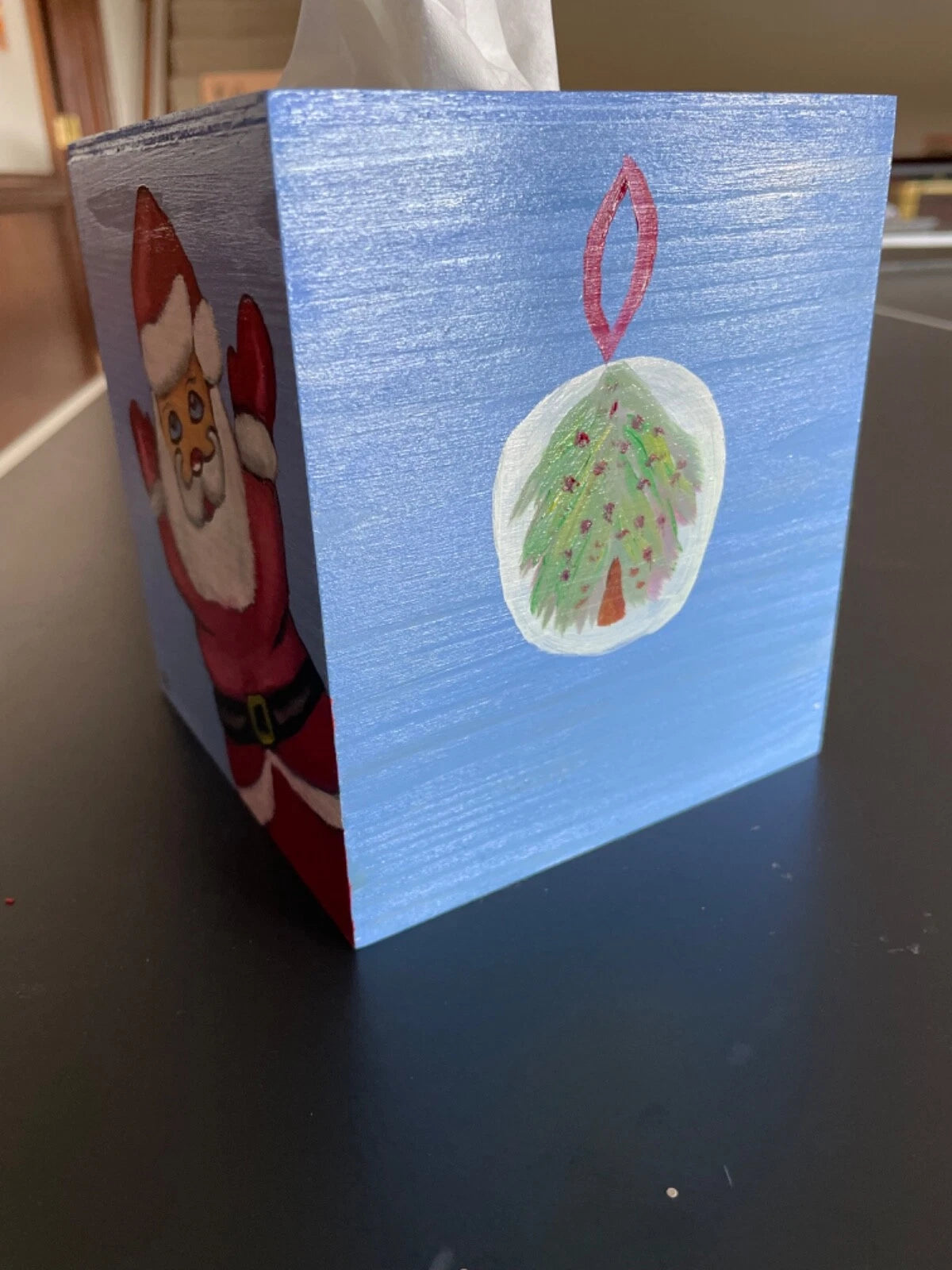 Hand painted wood tissue box cover cute happy Santa Claus | eBay