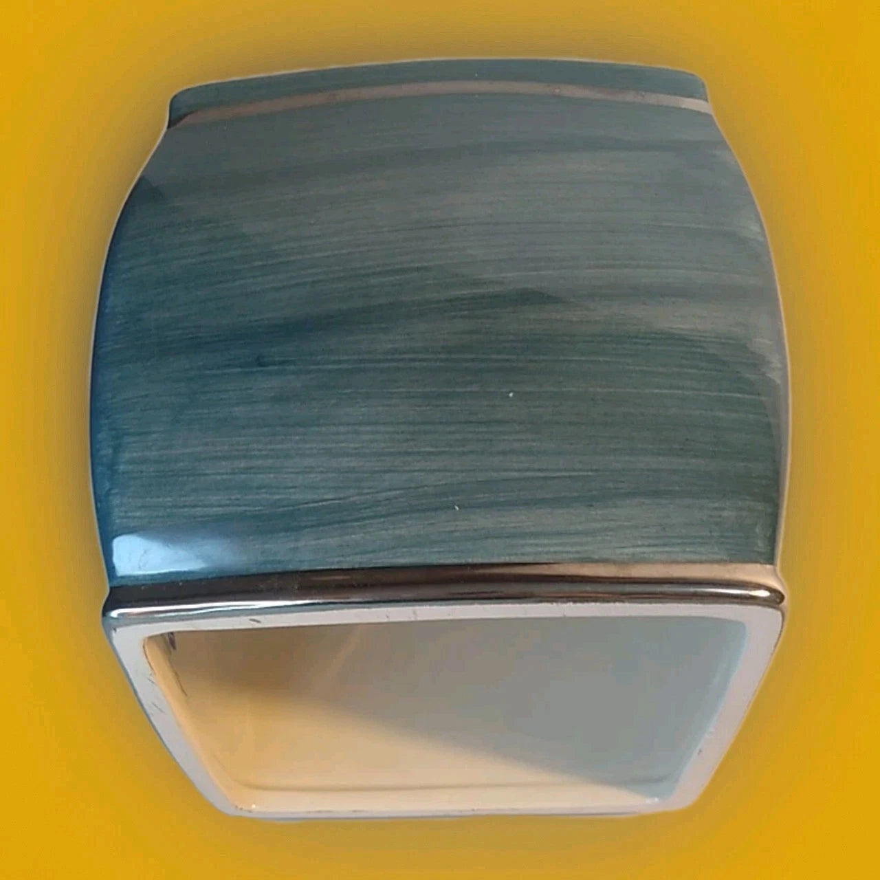 Nicole Miller Ceramic Tissue Box Cover Blue w/Silver Trim, lower corner chip | eBay