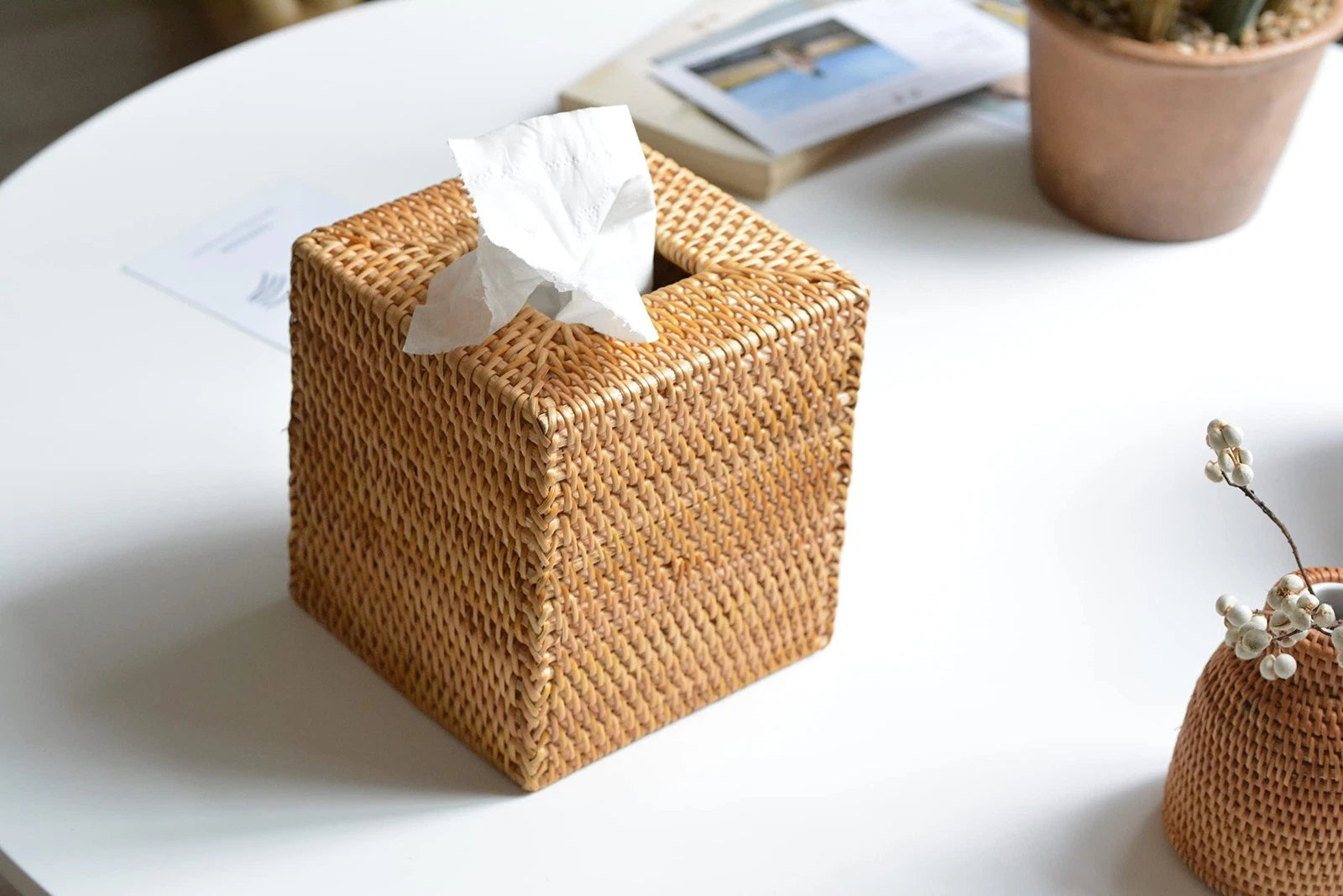 Rattan Tissue Box Cover Square, Hand Woven Wicker Tissue Holder, 5.5 x 5.5 X ... | eBay