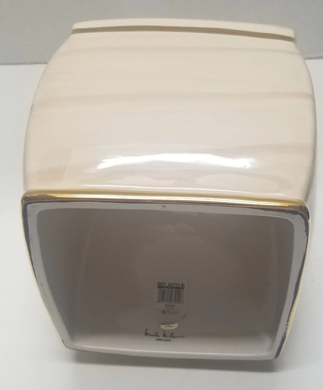 Nicole Miller Ceramic Tissue Box Cover Cream White And Gold Trim 7” X 6” | eBay