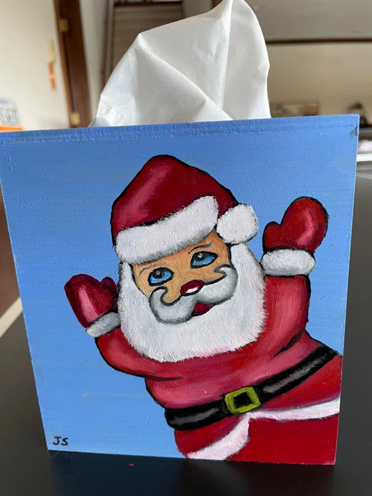 Hand painted wood tissue box cover cute happy Santa Claus | eBay