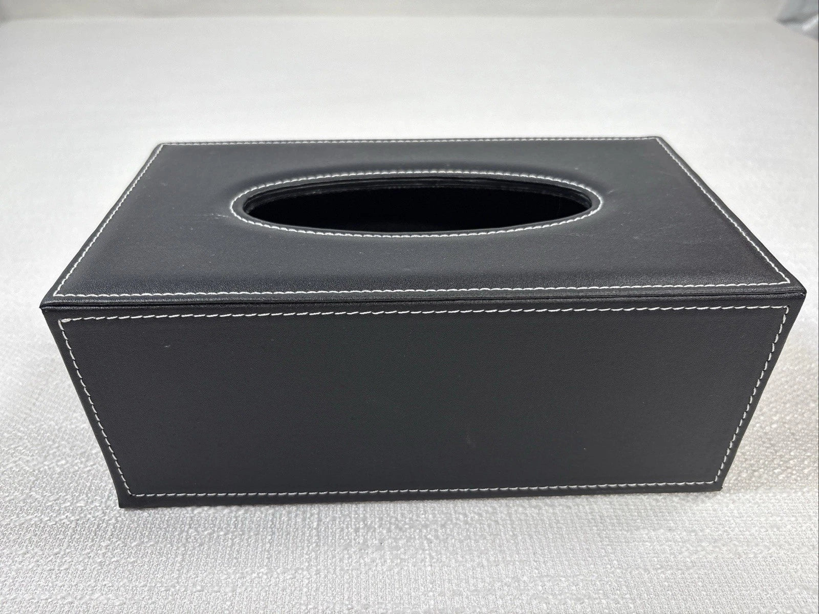 Faux Leather Tissue Box Holder, Rectangular Napkin Dispenser, Black White Trim | eBay