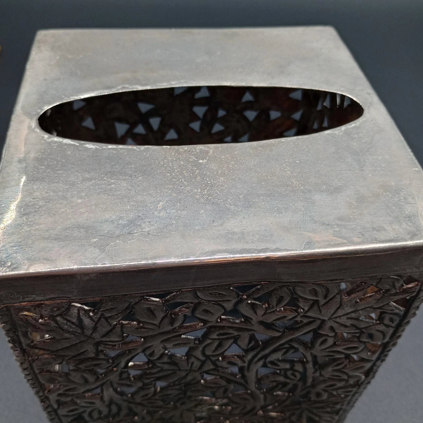 Metal Leaf Filigree Tissue Box Cover Heavy Silvertone | eBay
