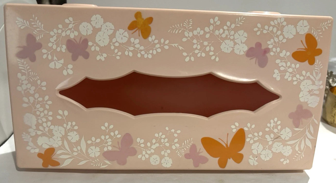 Vintage Acrylic Hinged Tissue Box Holder Butterflies / floral /pink | eBay