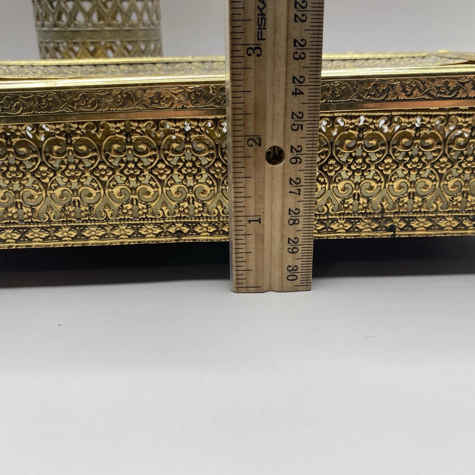 Hollywood Regency 2 Piece Bath Vanity Accessories Gold Tone Filigree Brass? | eBay