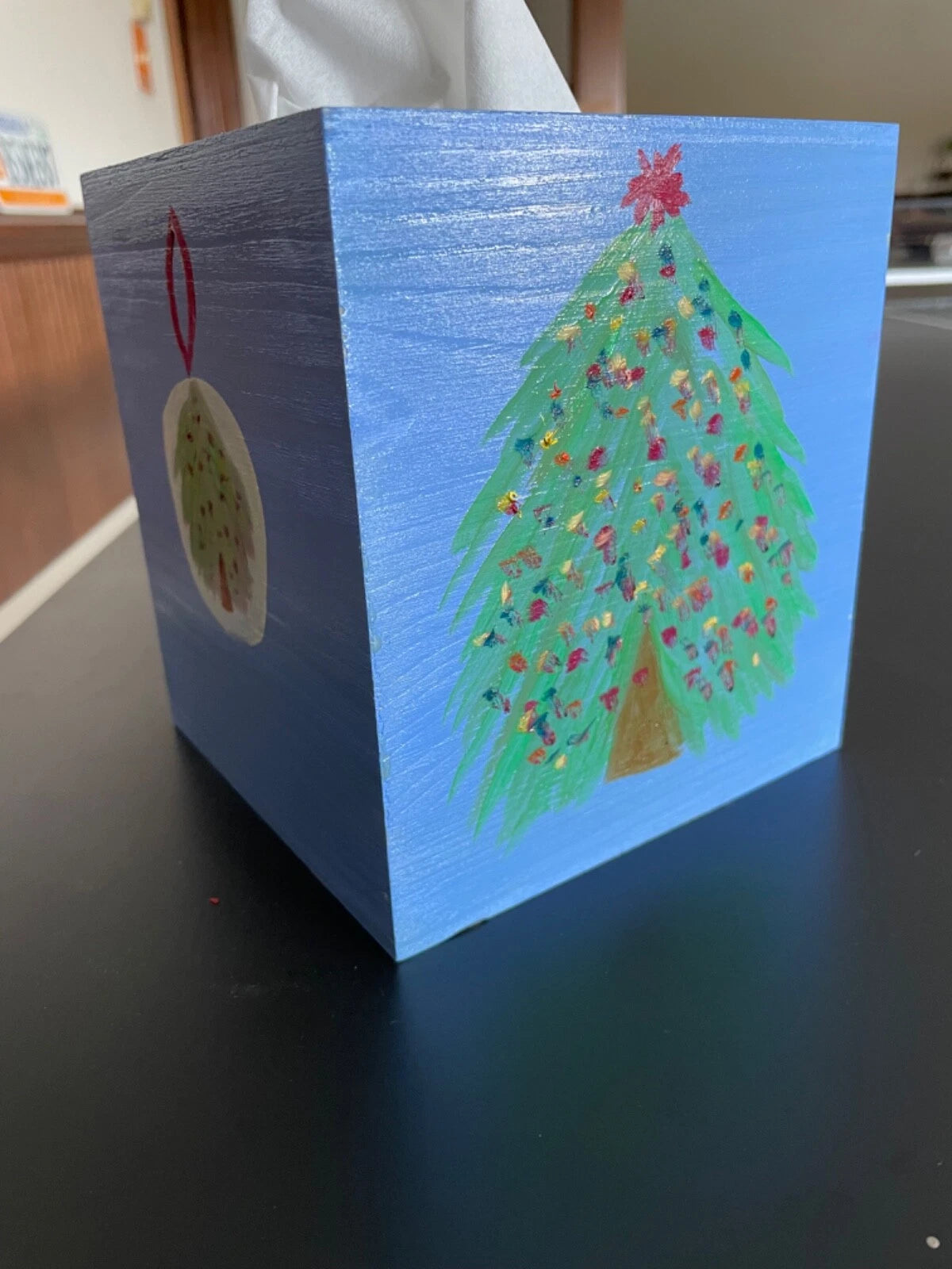 Hand painted wood tissue box cover cute happy Santa Claus | eBay