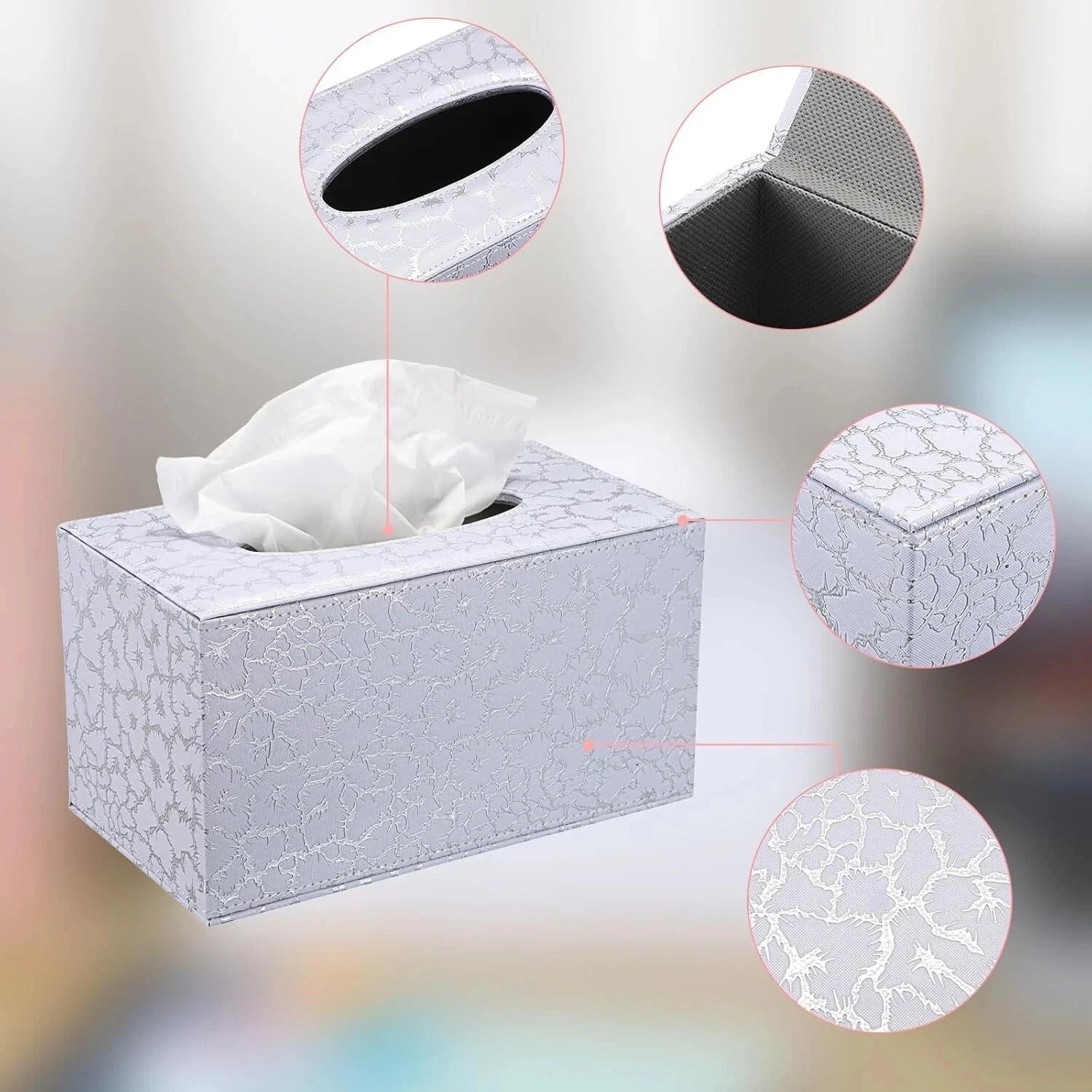 Rectangle Leather Tissue Box Cover - Stylish Magnetic Bottom, Silver | eBay