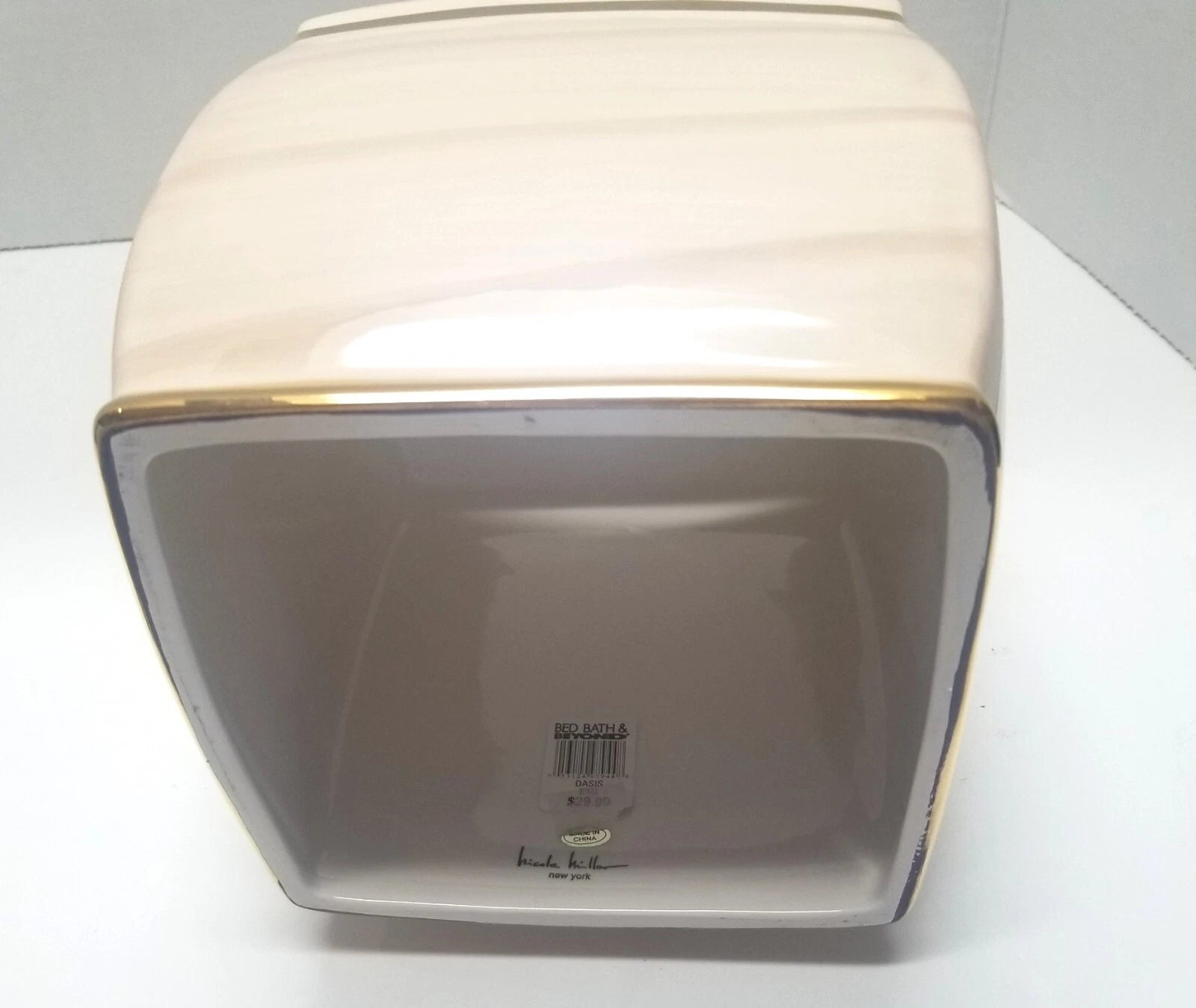 Nicole Miller Ceramic Tissue Box Cover Cream White And Gold Trim 7” X 6” | eBay