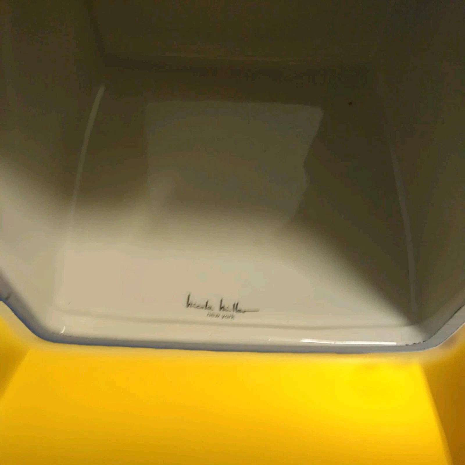 Nicole Miller Ceramic Tissue Box Cover Blue w/Silver Trim, lower corner chip | eBay