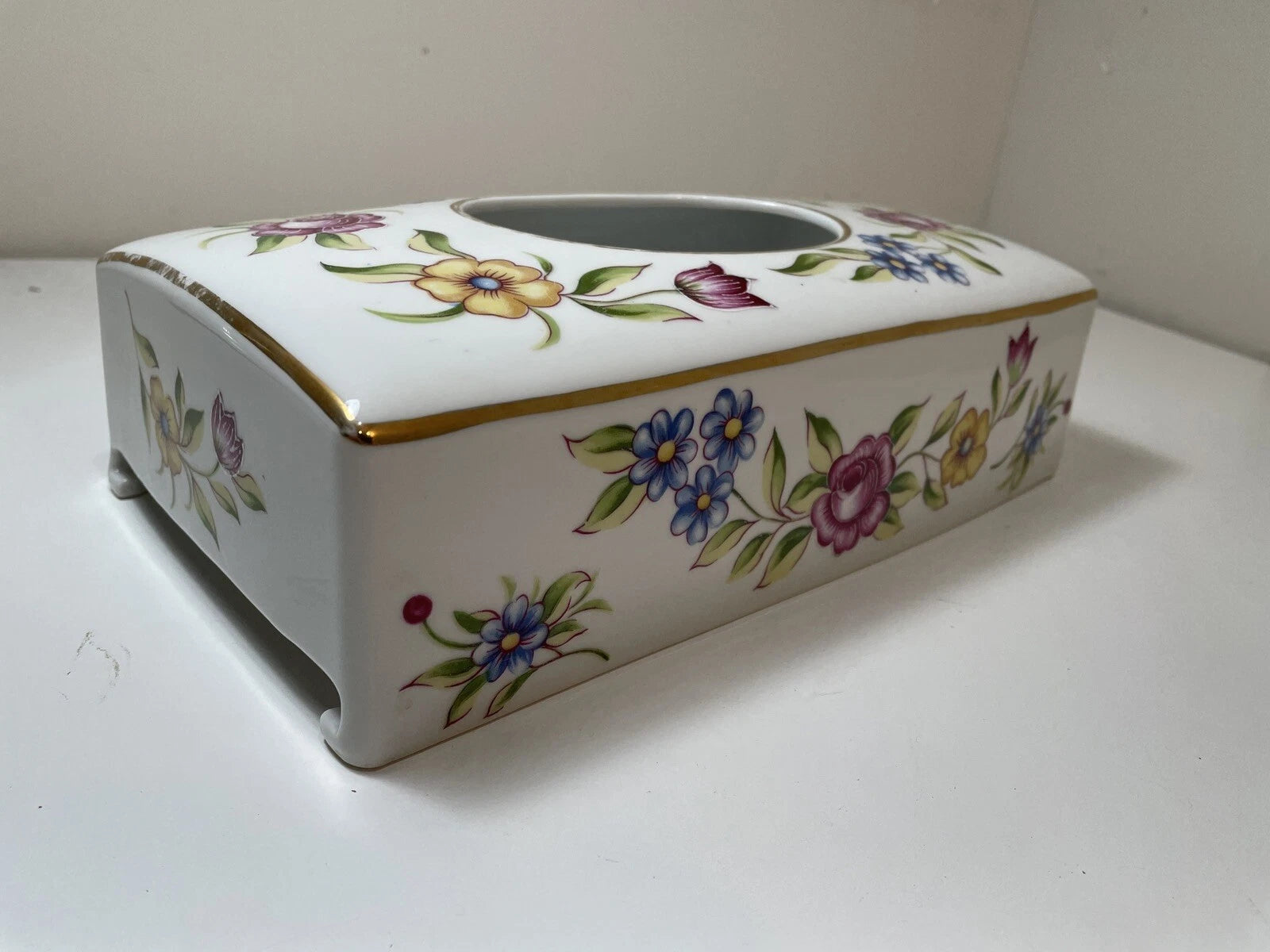Meissen Porcelain Tissue Box Cover Hand Painted Flowers with Gold Trim Vtg | eBay