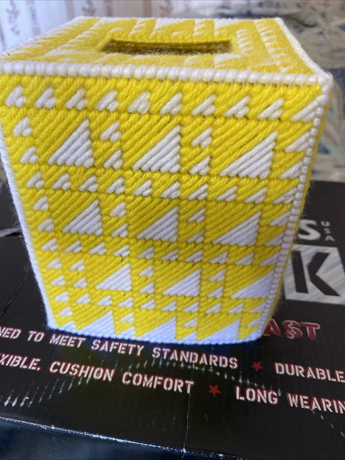 New Handmade Plastic Craft Tissue Cover Box Yellow Abstract Design | eBay