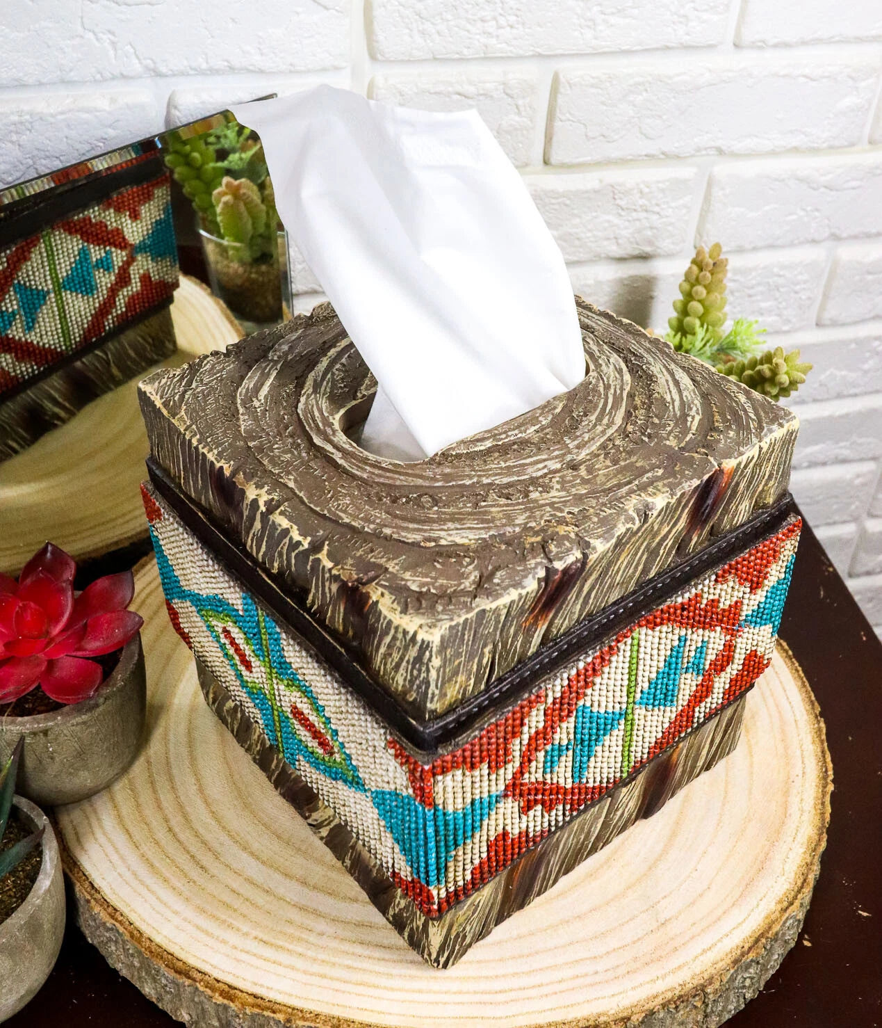 Rustic Western Turquoise Aztec Tribal Pattern Faux Wood Tissue Box Cover Decor | eBay
