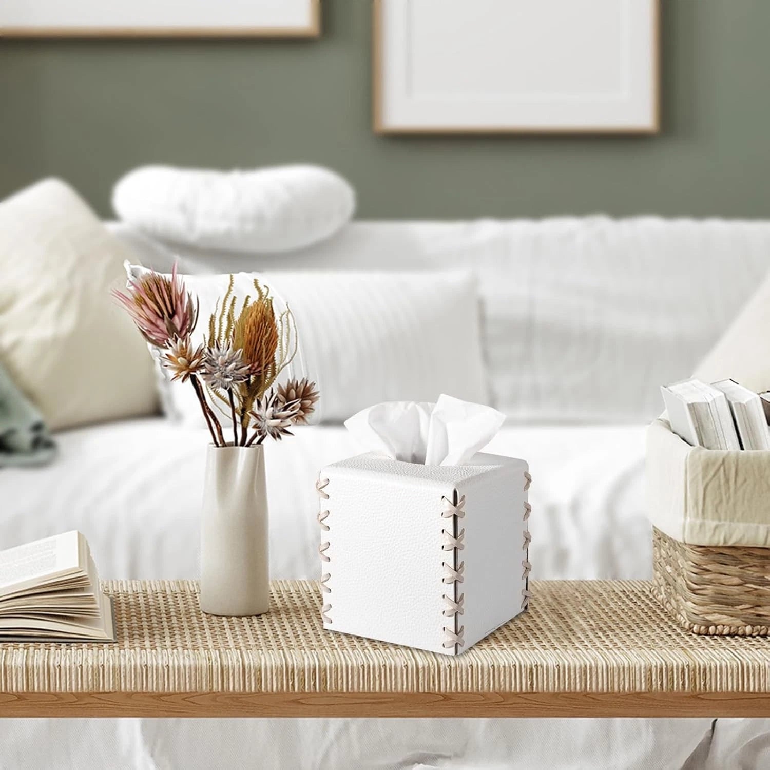 Tissue Box Cover PU Leather Holder Square Decorative Square, White | eBay