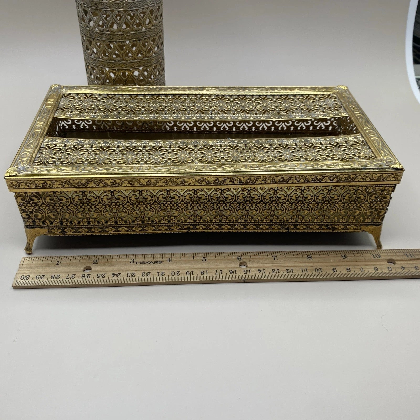 Hollywood Regency 2 Piece Bath Vanity Accessories Gold Tone Filigree Brass? | eBay