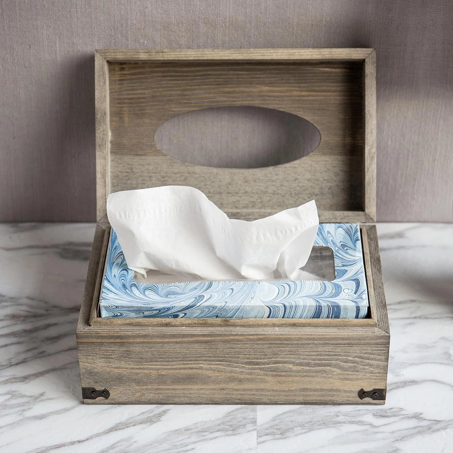 Bathroom Gray Wood Tissue Box Holder with Hinged Lid, Facial Tissue Box Holder | eBay