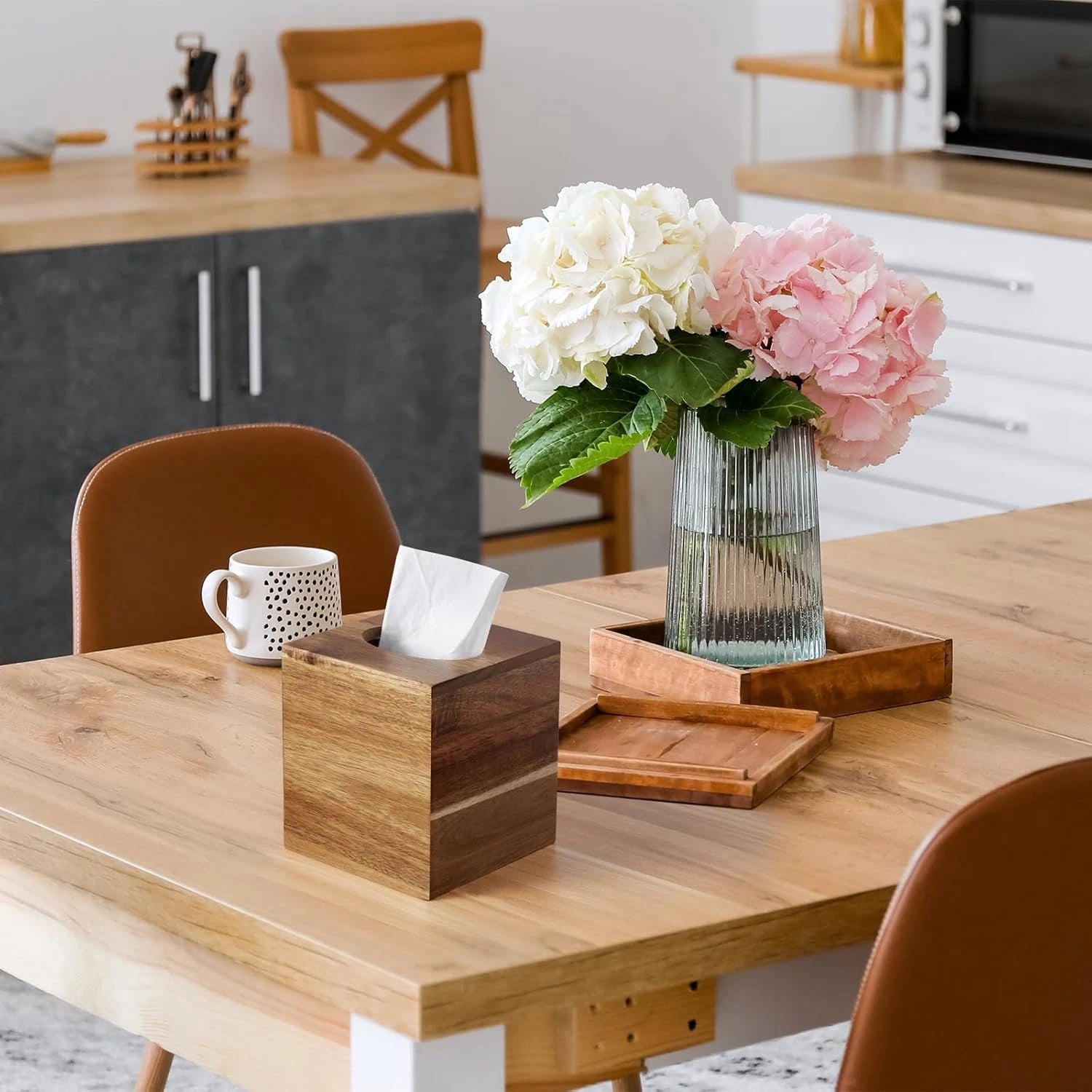 ALELION Tissue Box Cover Square - Acacia Wood Tissue Box Holder for Tabletop Nig | eBay