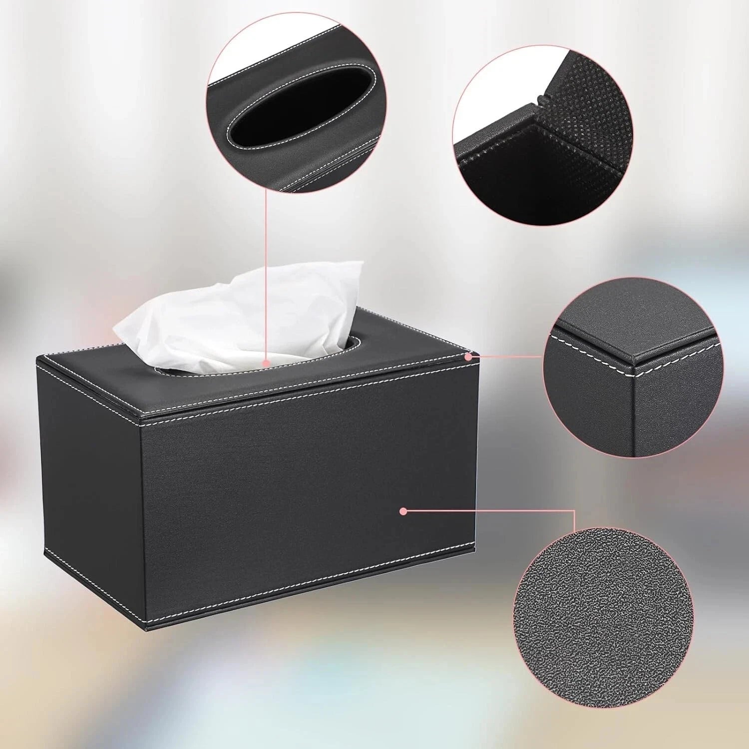 Large Black Rectangular Leather Tissue Box Cover with Magnetic Bottom forOffice | eBay
