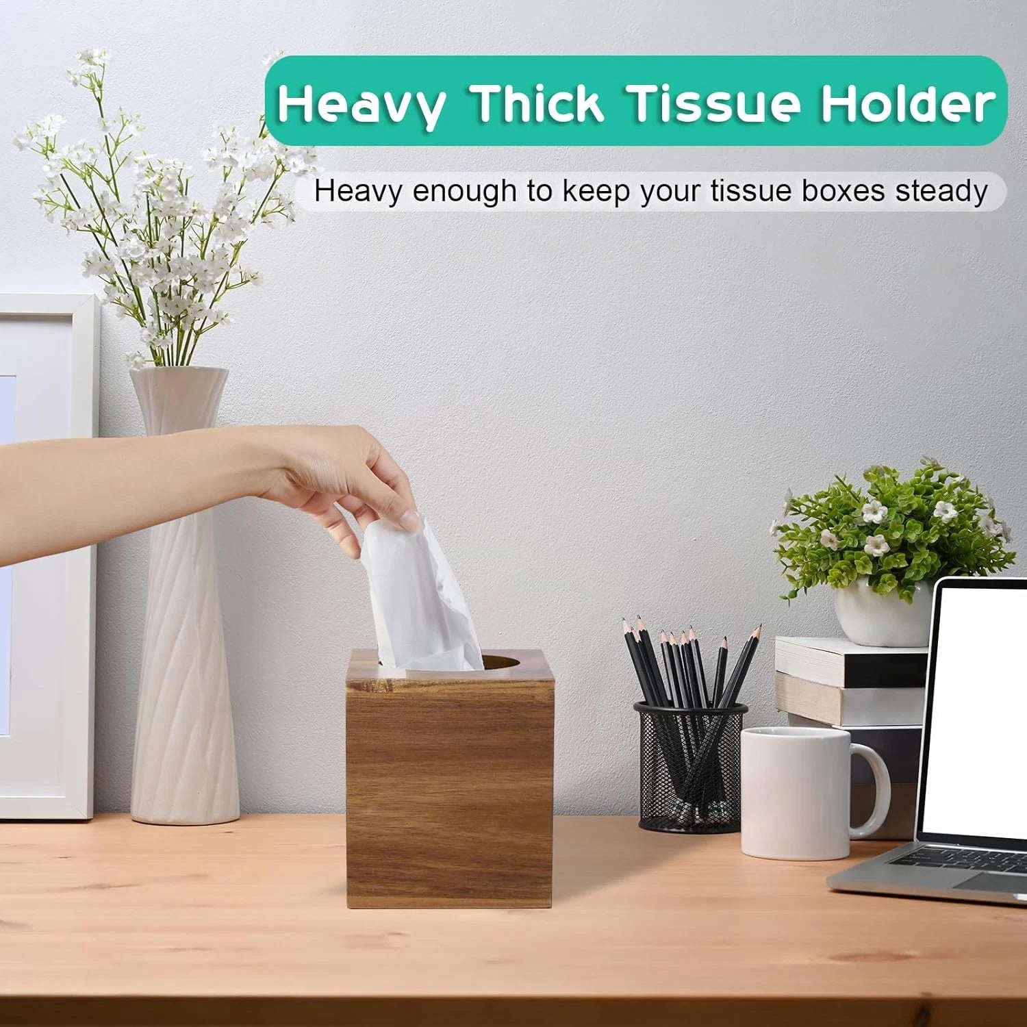ALELION Tissue Box Cover Square - Acacia Wood Tissue Box Holder for Tabletop Nig | eBay