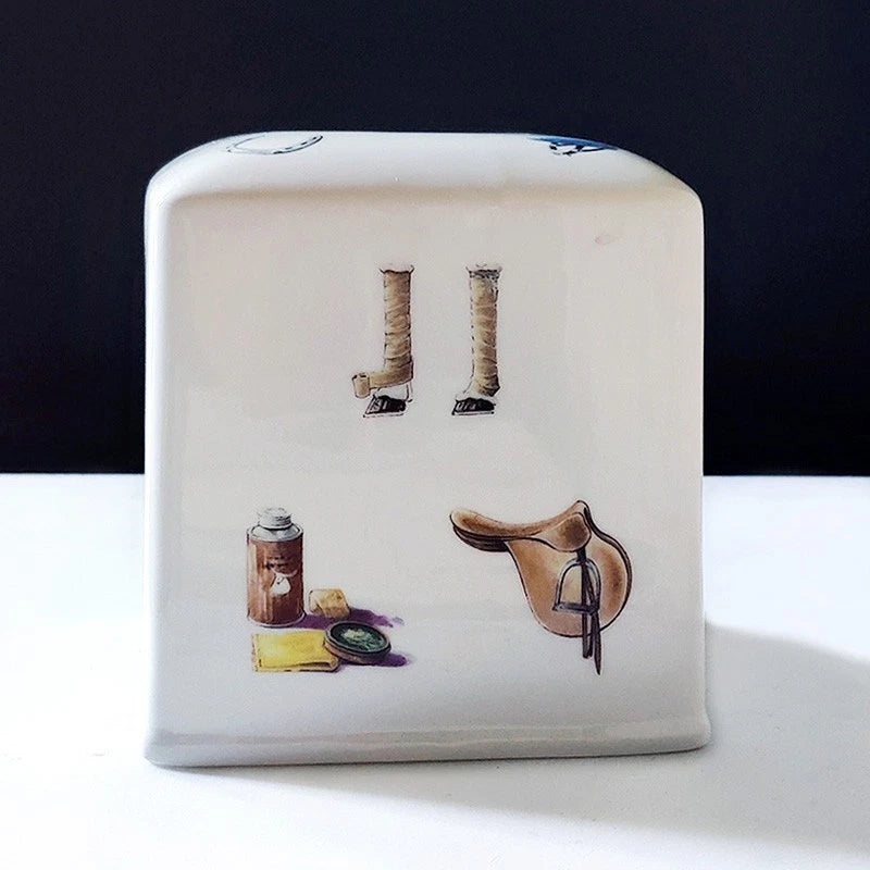 The Huntsman Porcelain Tissue Box Cover w/ Equestrian Gear and Riding equipment | eBay