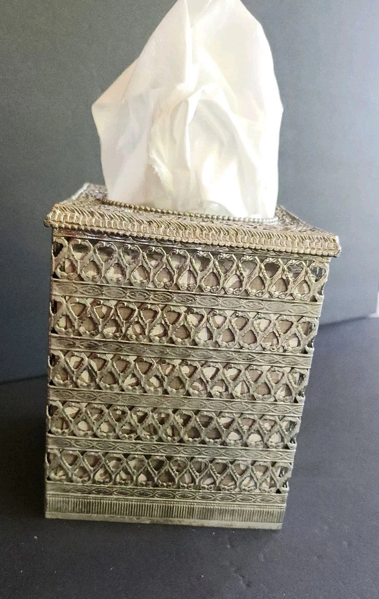 MCM Square Hollywood Regency Silver Tone Filigree Metal Tissue Box Cover Holder | eBay
