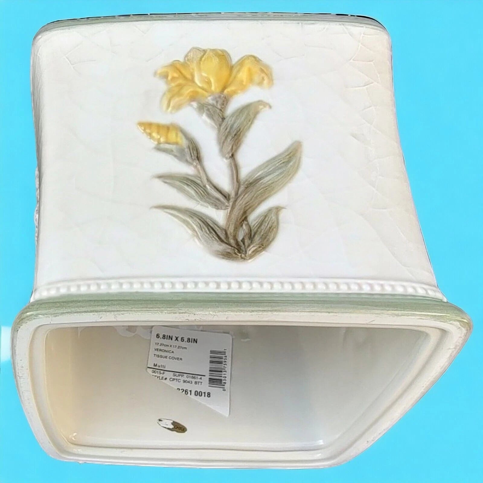 Croscill Crackle Glaze Raised Flowers Veronica Bath Ceramic Tissue Box Cover | eBay