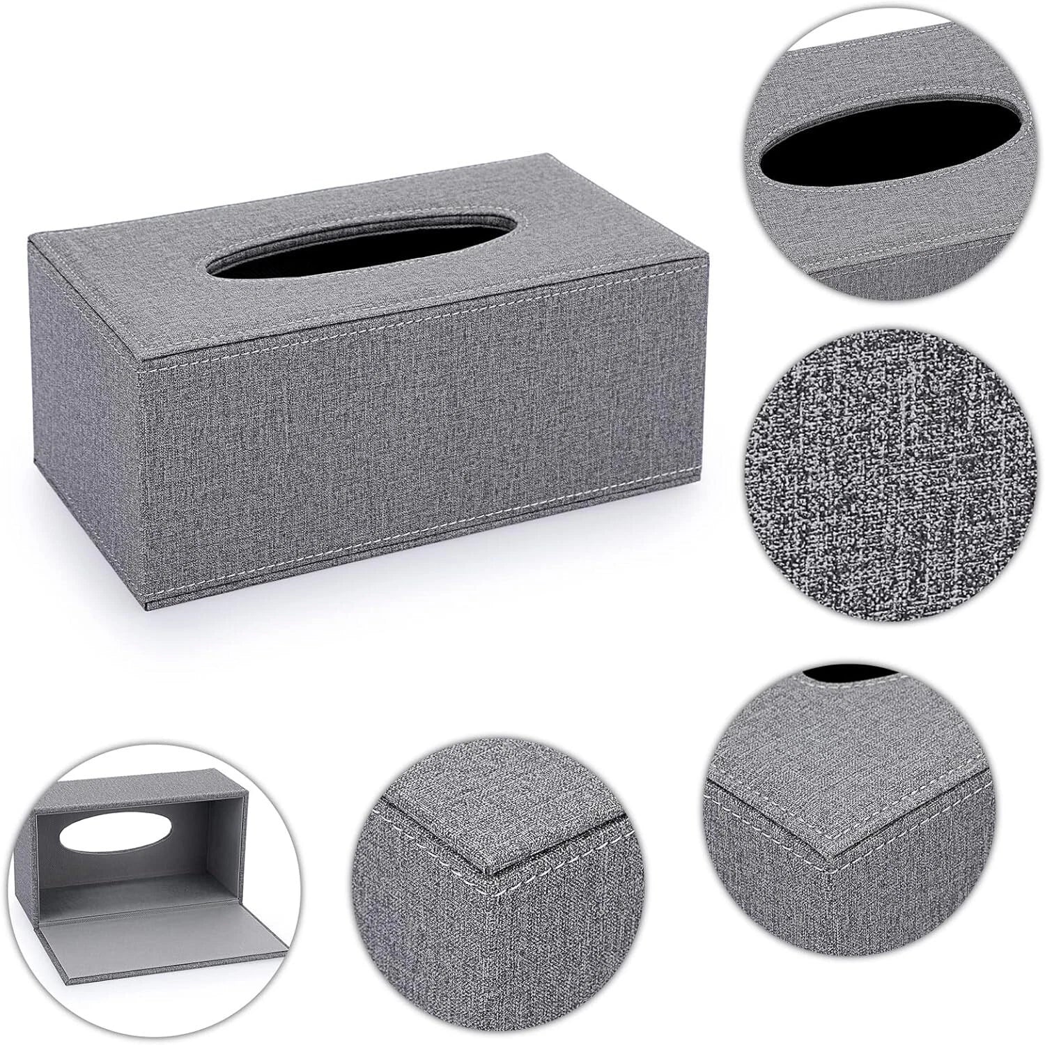 Grey Rectangular Linen Tissue Box Cover with Magnetic Bottom for Home or Office | eBay