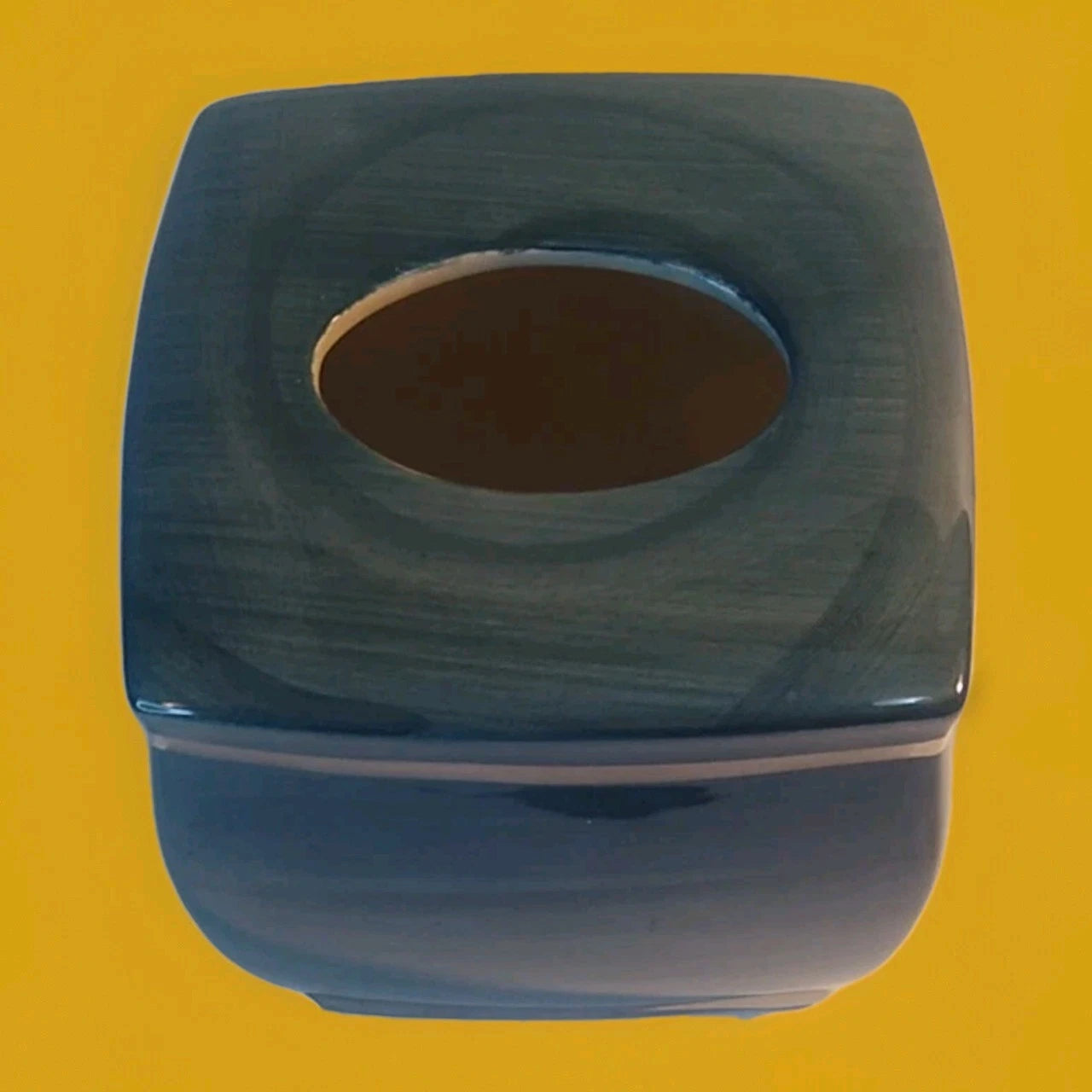 Nicole Miller Ceramic Tissue Box Cover Blue w/Silver Trim, lower corner chip | eBay