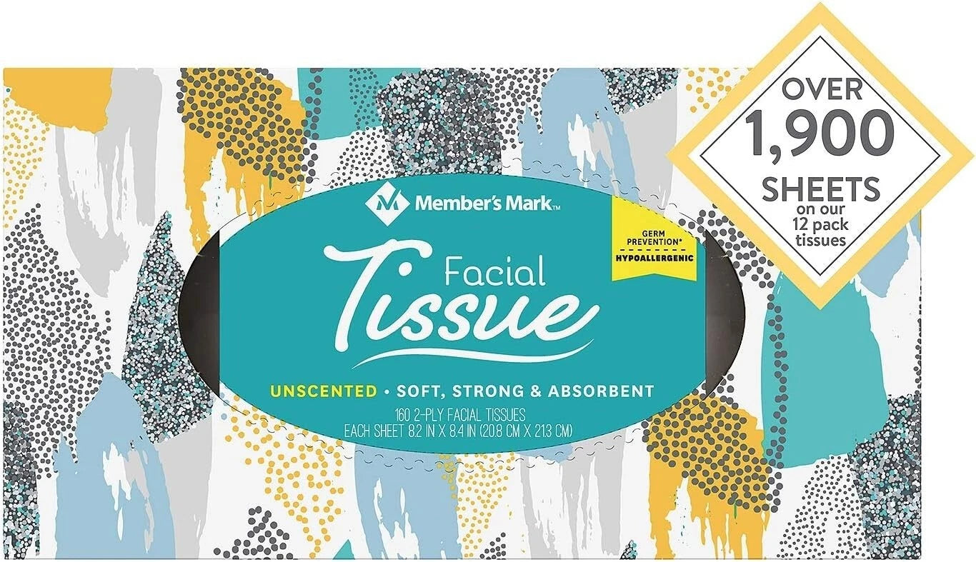 Member's Mark Facial Tissue 2-Ply Flat Boxes Unscented 160 tissues/box, 12 boxes | eBay
