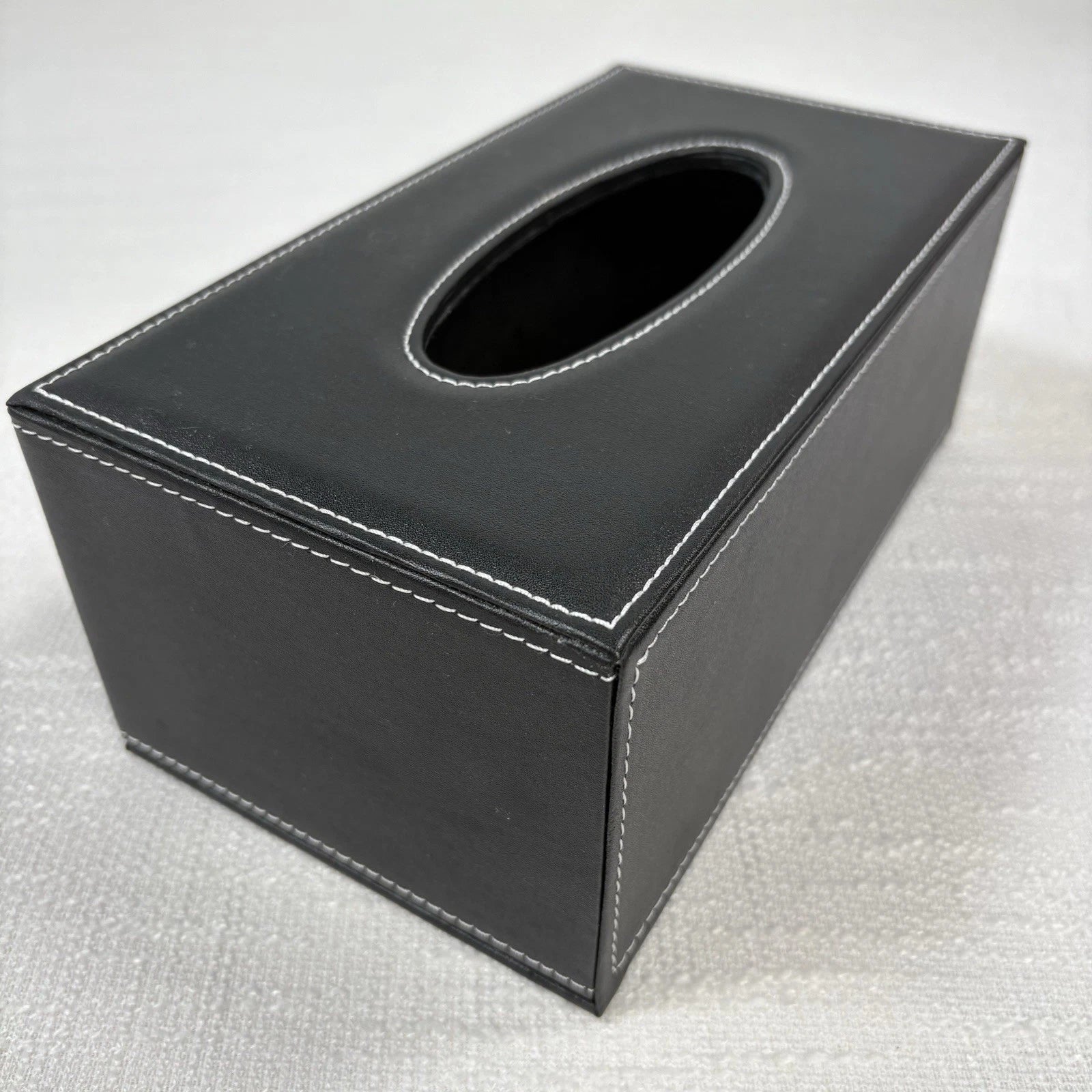 Faux Leather Tissue Box Holder, Rectangular Napkin Dispenser, Black White Trim | eBay