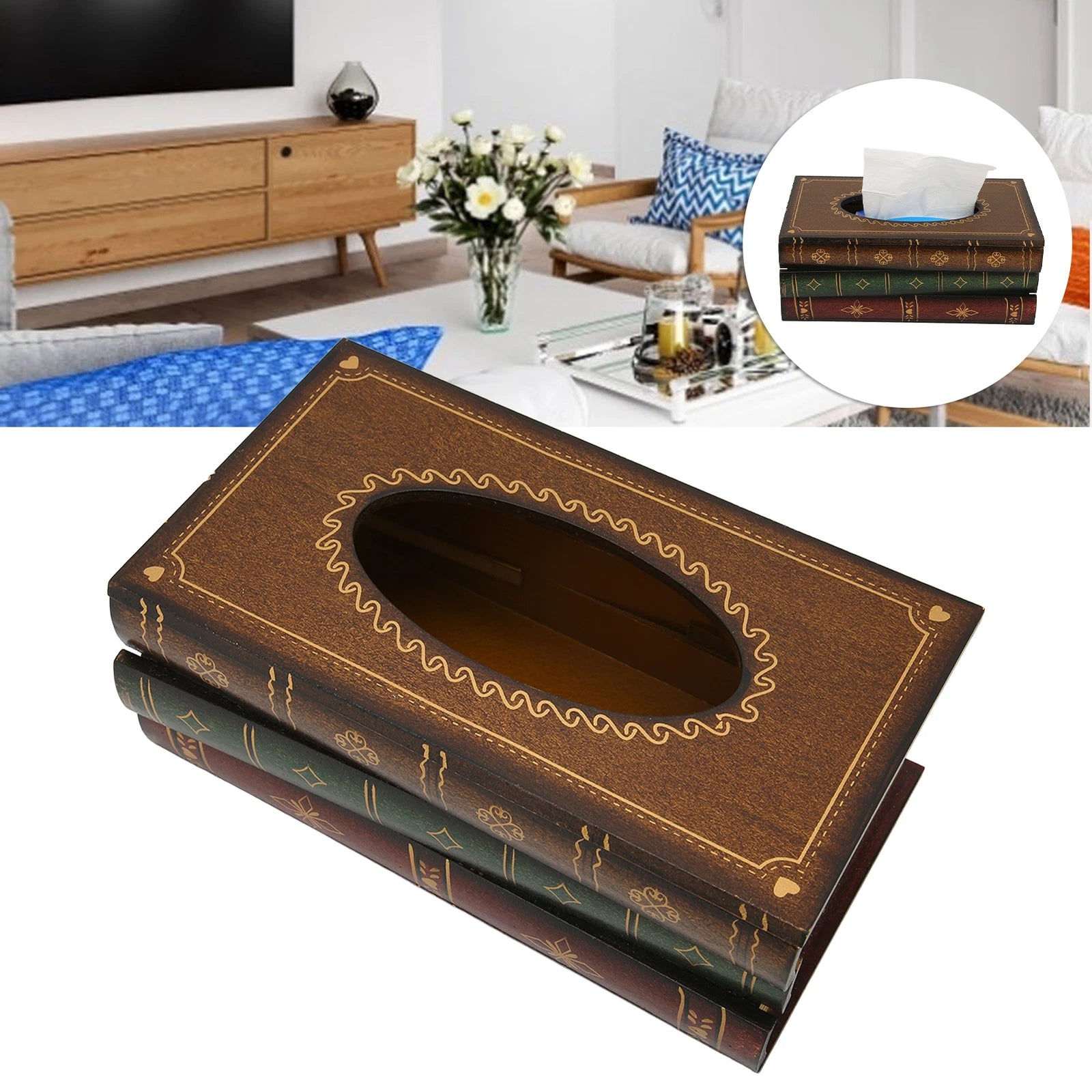 Book Tissue Box Cover Rectangular Tissue Holder Dispenser Paper Cover Case | eBay