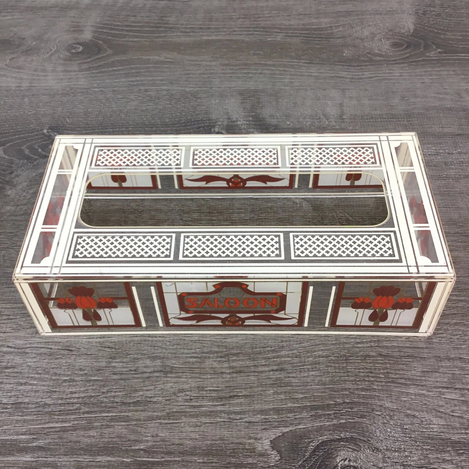 Vintage Acrylic Lucite Tissue Box Cover Holder Saloon Western Brown Rust Beige | eBay