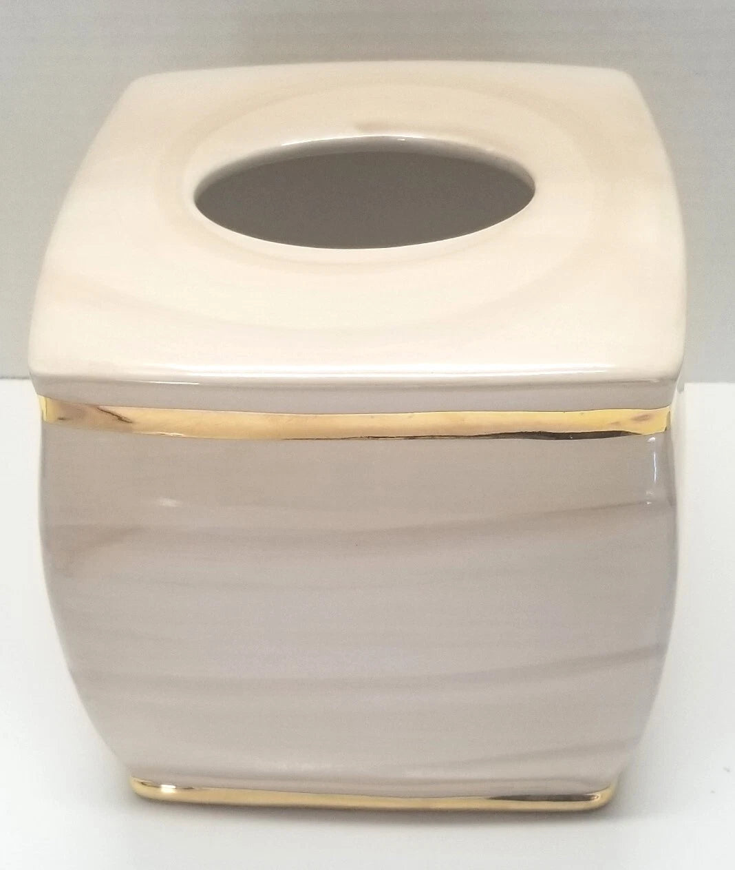 Nicole Miller Ceramic Tissue Box Cover Cream White And Gold Trim 7” X 6” | eBay