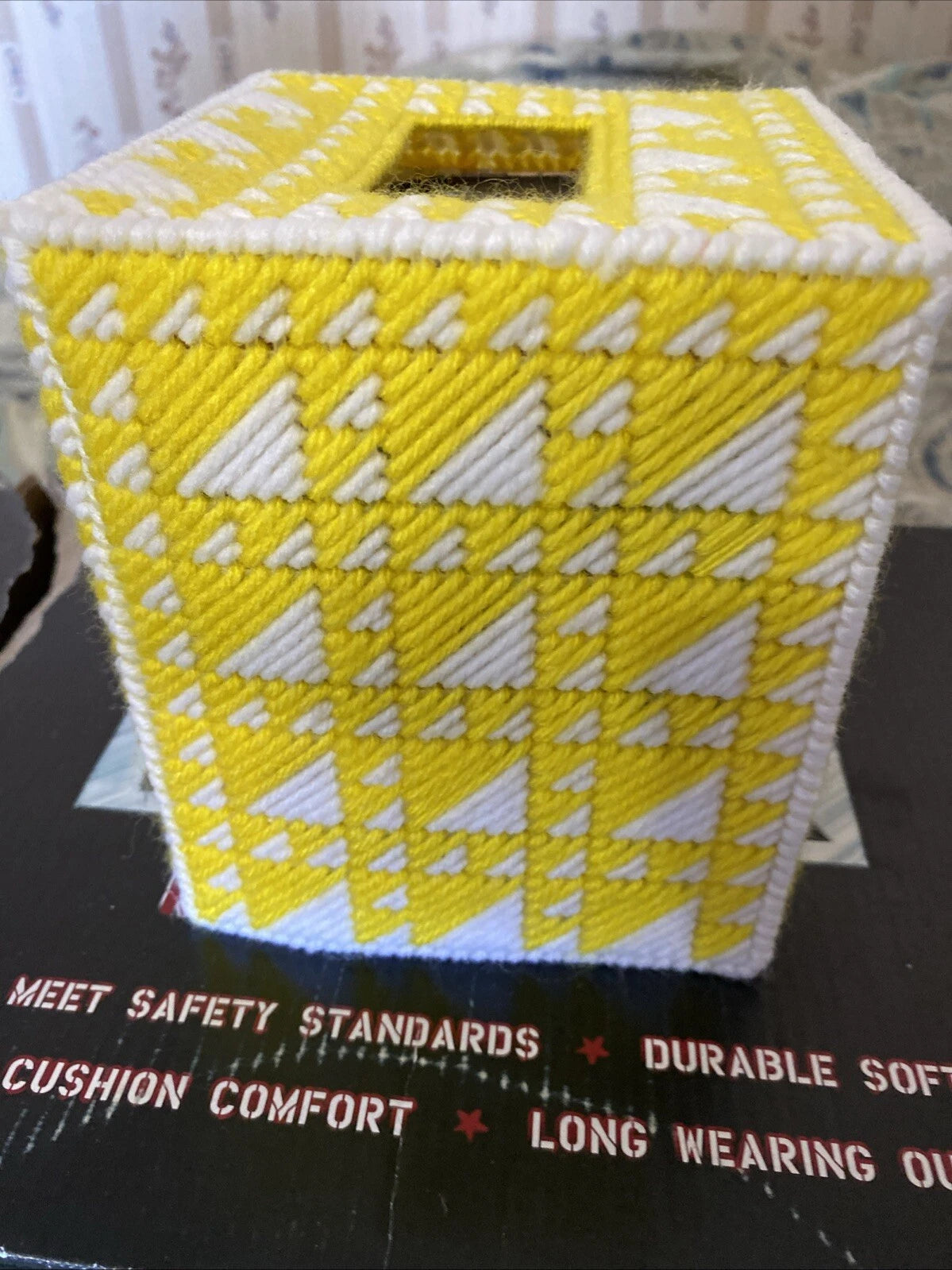 New Handmade Plastic Craft Tissue Cover Box Yellow Abstract Design | eBay