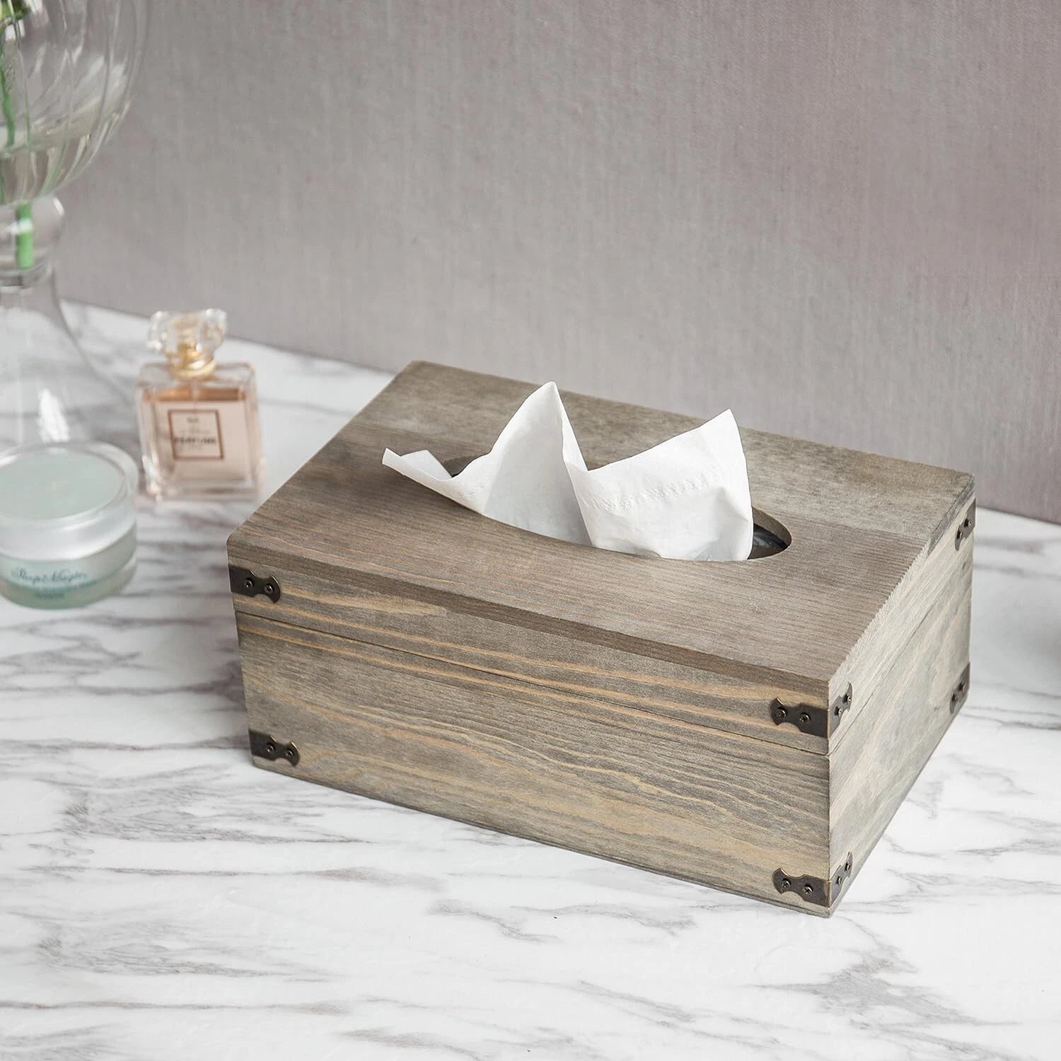 Bathroom Gray Wood Tissue Box Holder with Hinged Lid, Facial Tissue Box Holder | eBay