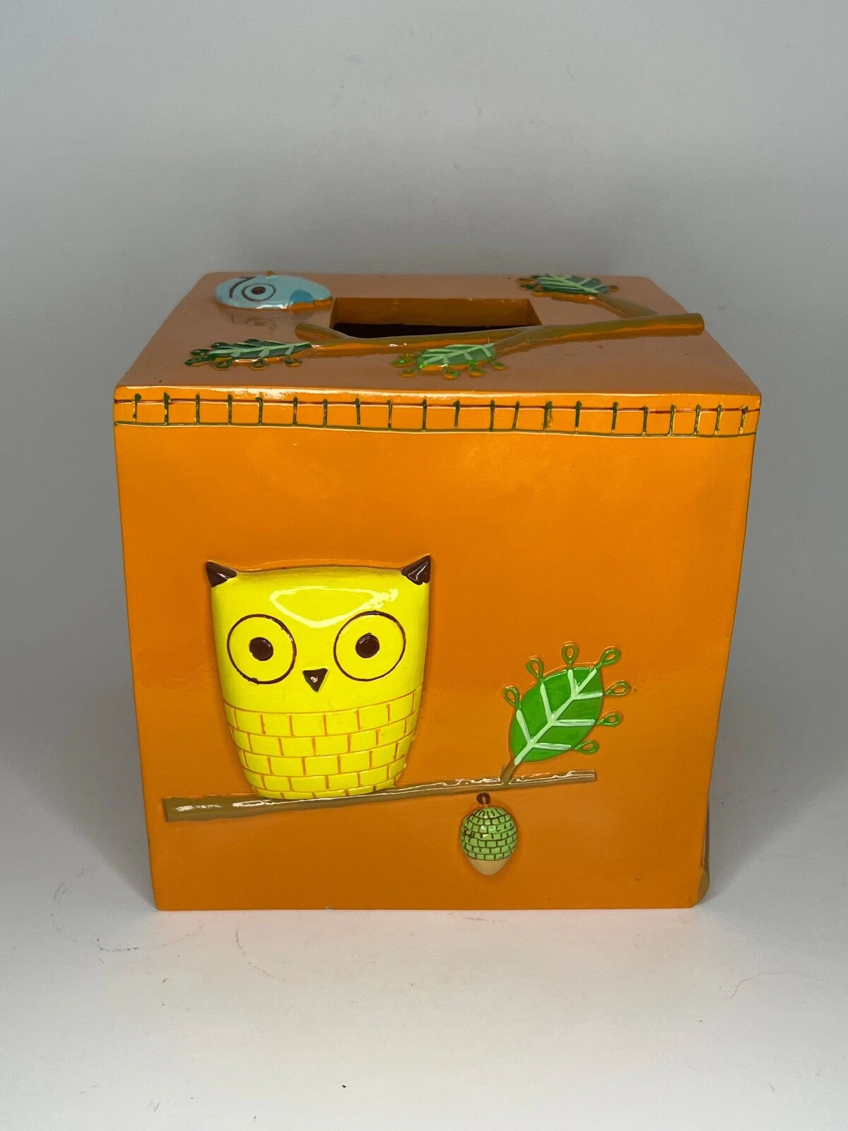 Give a Hoot Owl Tissue Box Holder Creative Bath Orange Resin 5.75" Square AS IS | eBay