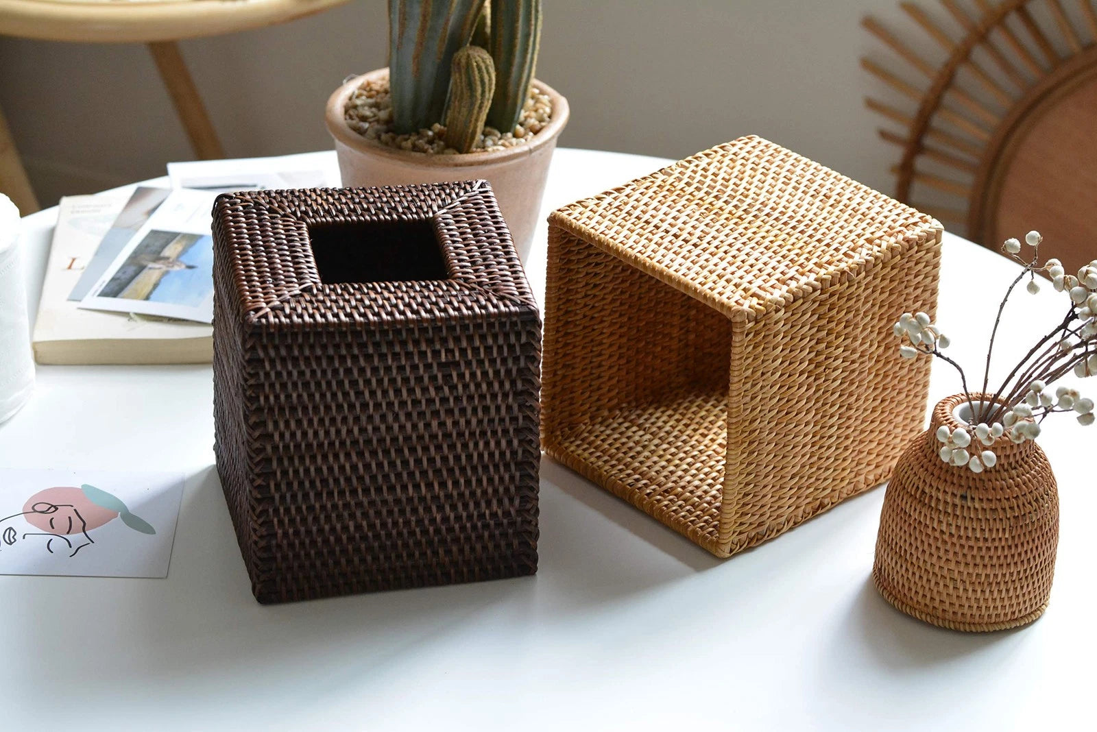 Rattan Tissue Box Cover Square, Hand Woven Wicker Tissue Holder, 5.5 x 5.5 X ... | eBay
