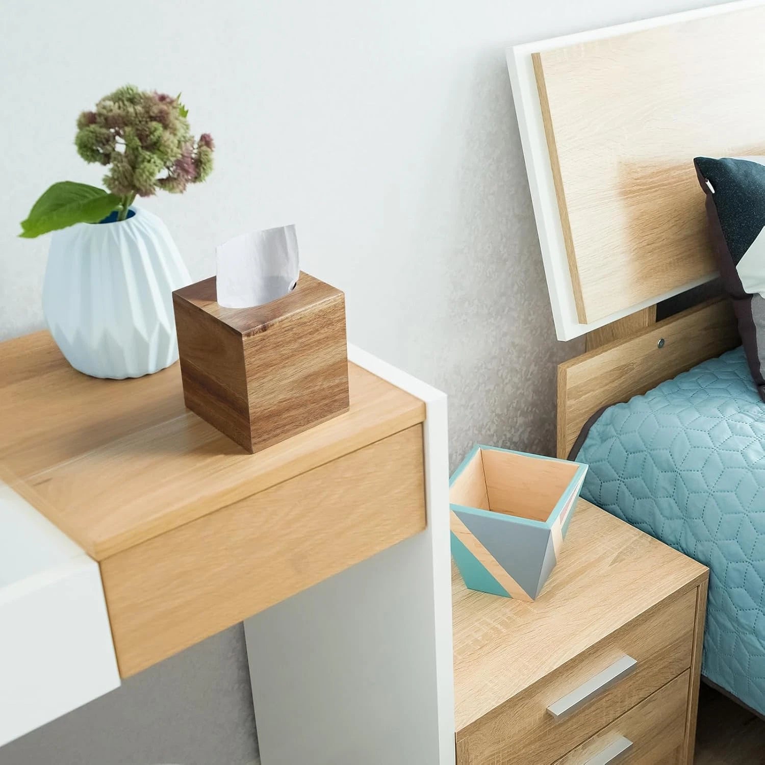 ALELION Tissue Box Cover Square - Acacia Wood Tissue Box Holder for Tabletop Nig | eBay