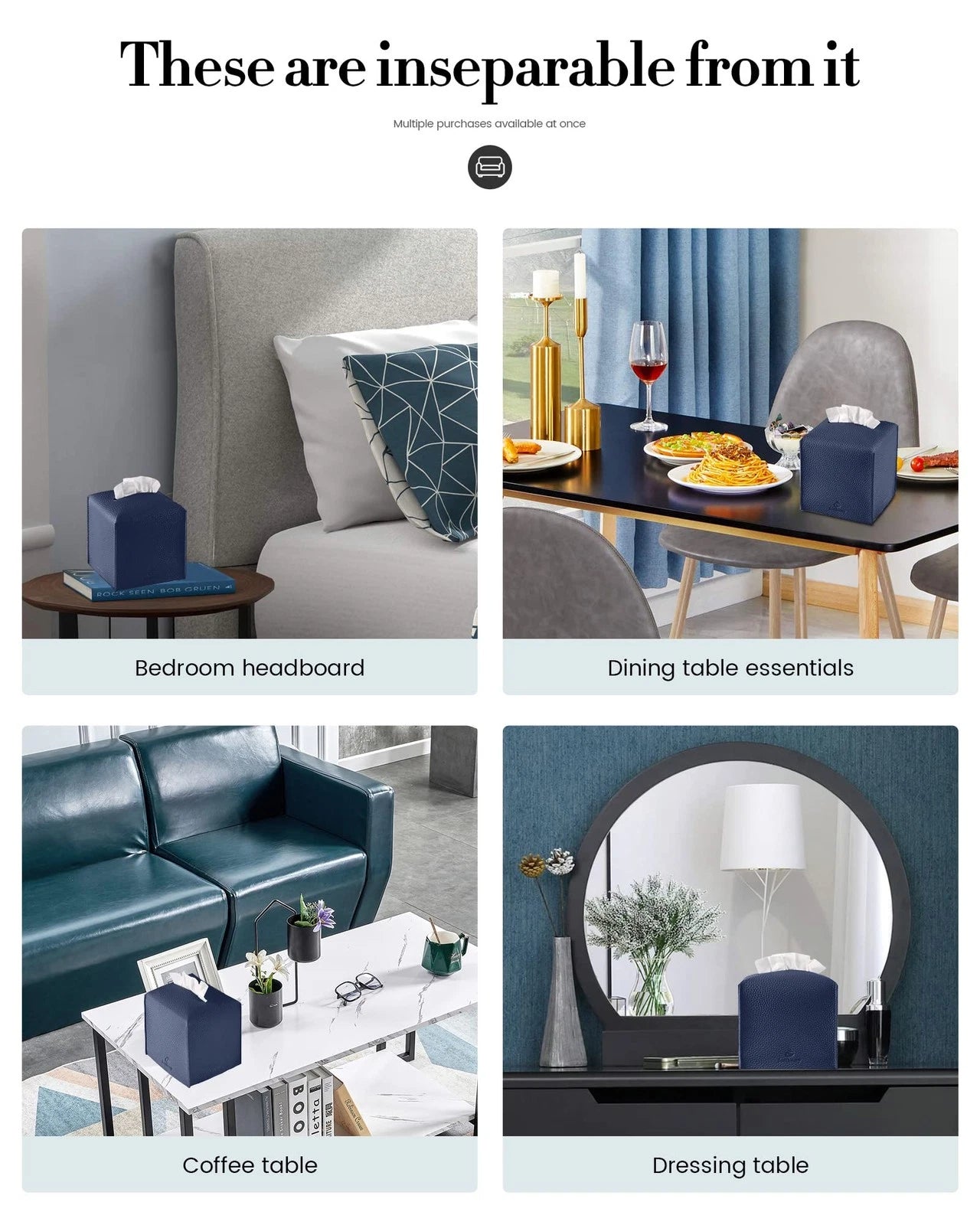 Tissue Box Cover, Square PU Leather Tissue Box Holder, Modern Single Navy Blue | eBay