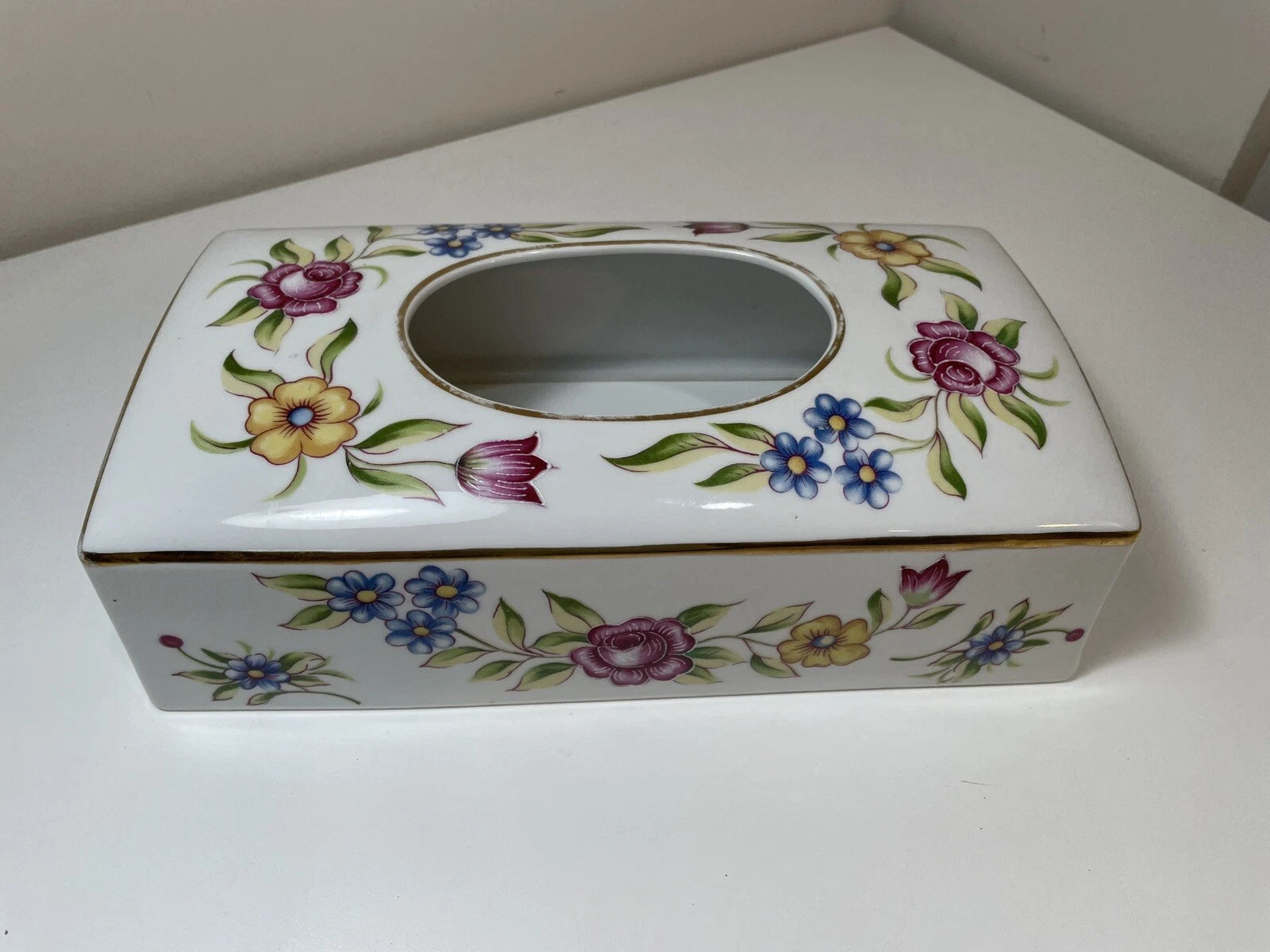 Meissen Porcelain Tissue Box Cover Hand Painted Flowers with Gold Trim Vtg | eBay