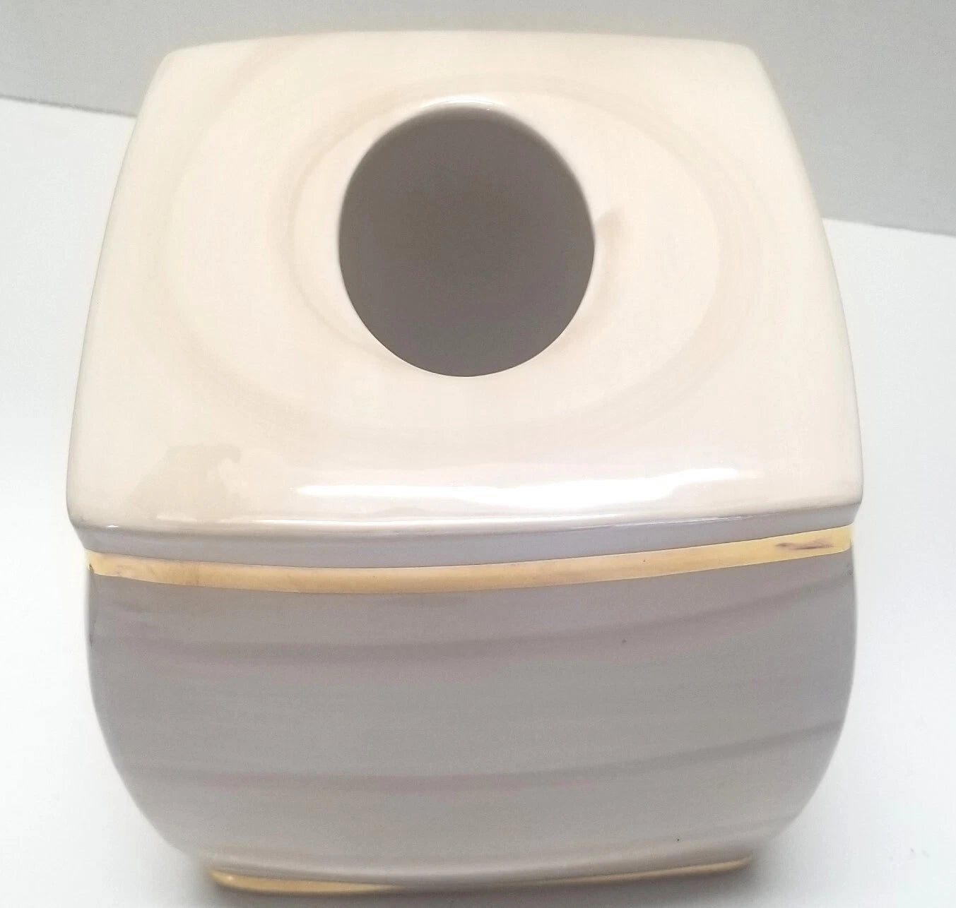Nicole Miller Ceramic Tissue Box Cover Cream White And Gold Trim 7” X 6” | eBay