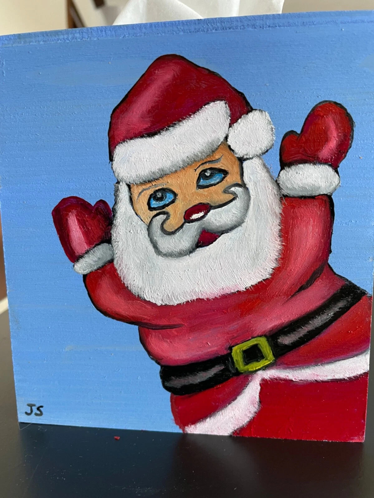 Hand painted wood tissue box cover cute happy Santa Claus | eBay
